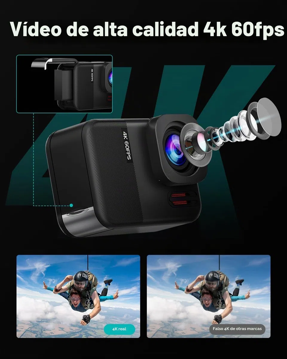 4K60fps Cámara Acuatica Pantalla Táctil - Cámara Subacuática 10M con 64G Tarjeta SD, HD 48MP WiFi Cámara Deportes Estabilización 6-Axis,8X Zoom Cámara de Acción con Casco Accesorios