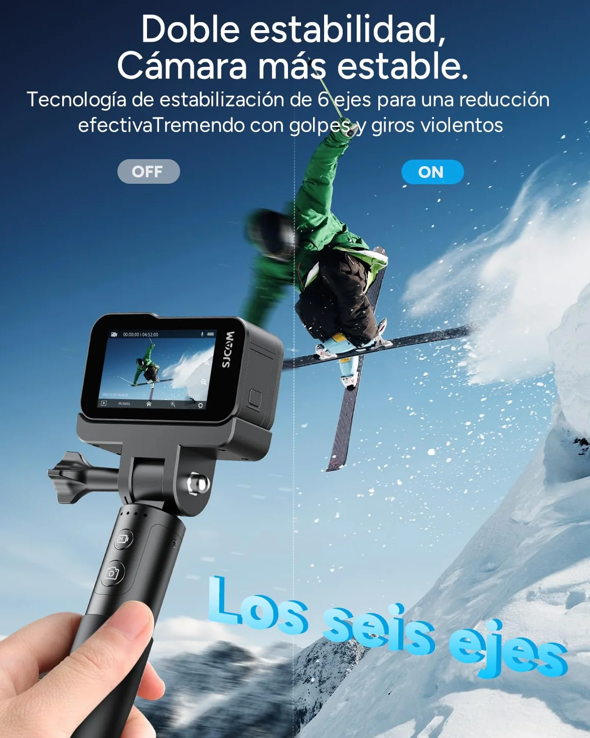 SJCAM SJ20 Micrófono Pack Cámara Deportiva-Doble Objetivo 4K con Palo Selfie de 8 h, Modo Super Nocturno, Zoom 8X, Action CAM Resistente al Agua para Viajes, Vlogs,Sin Tarjeta