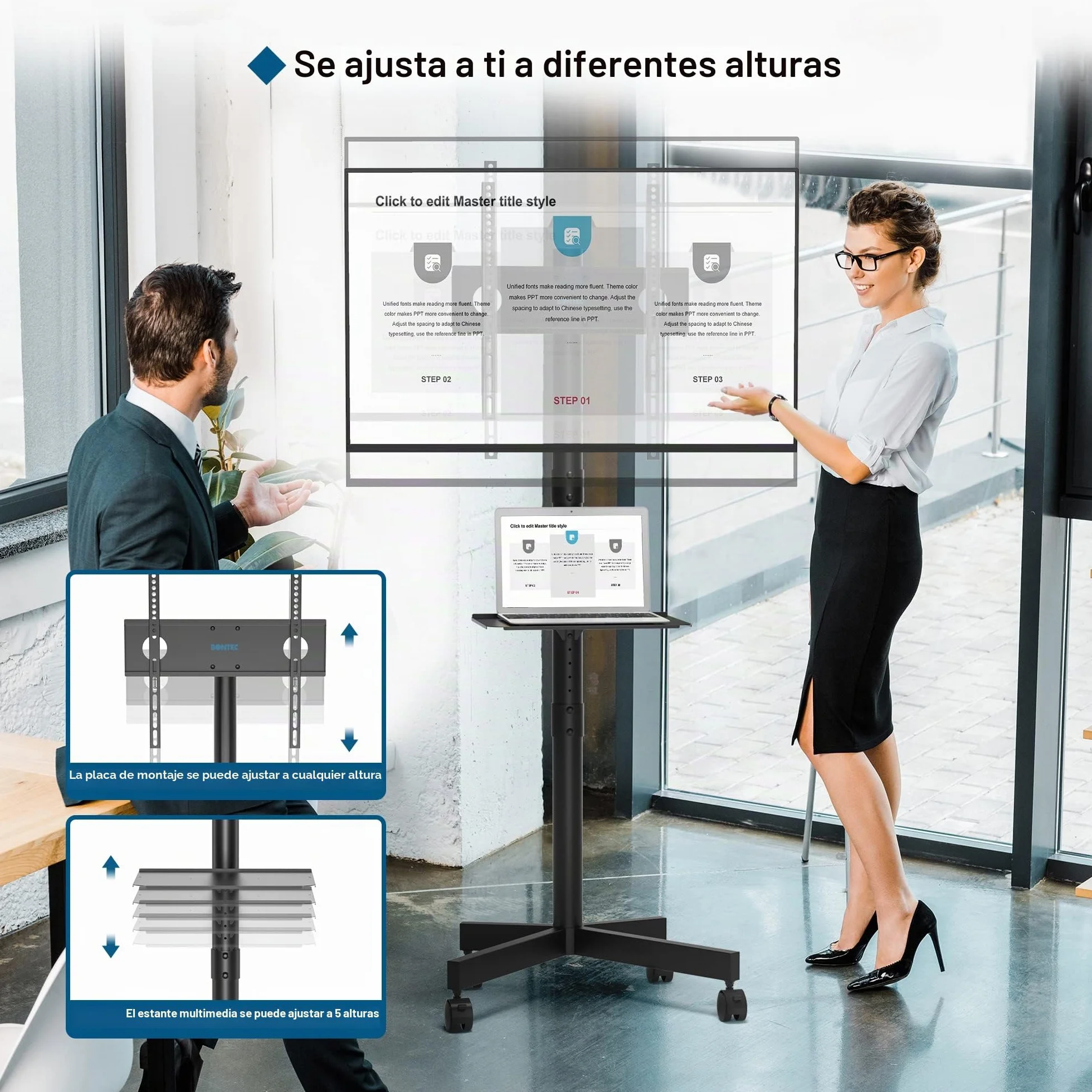 BONTEC Soporte TV Ruedas para Televisión de 23-60 Pulgadas, Móvil, Altura Ajustable, hasta 25 kg, VESA 400x400 mm