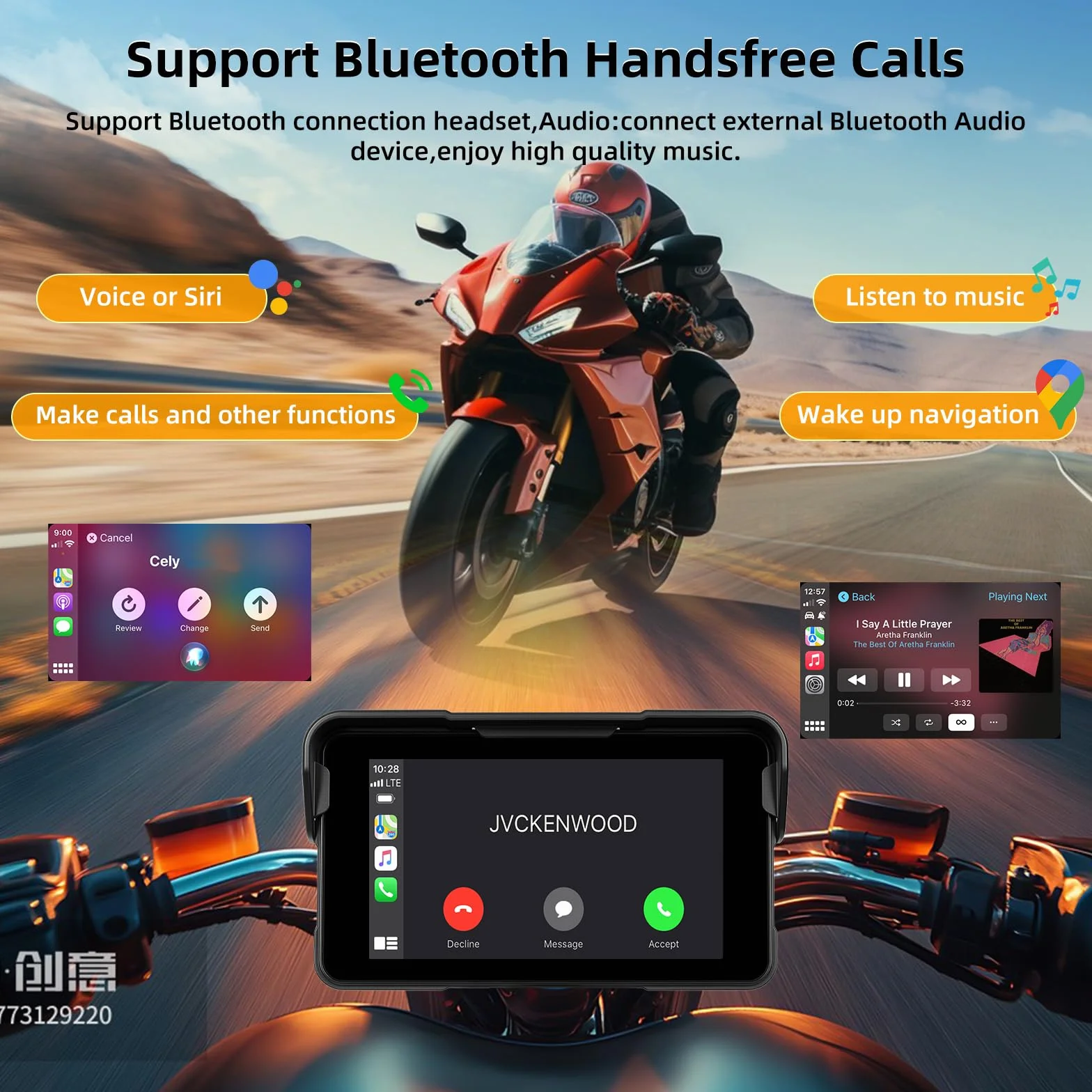 Pantalla Carplay Portátil para Motocicleta, Carplay Inalámbrico y Android Auto para Motocicleta, Pantalla Táctil Impermeable IP68 de 5" para Motocicleta, Compatible con GPS, Enlace Espejo, Bluetooth