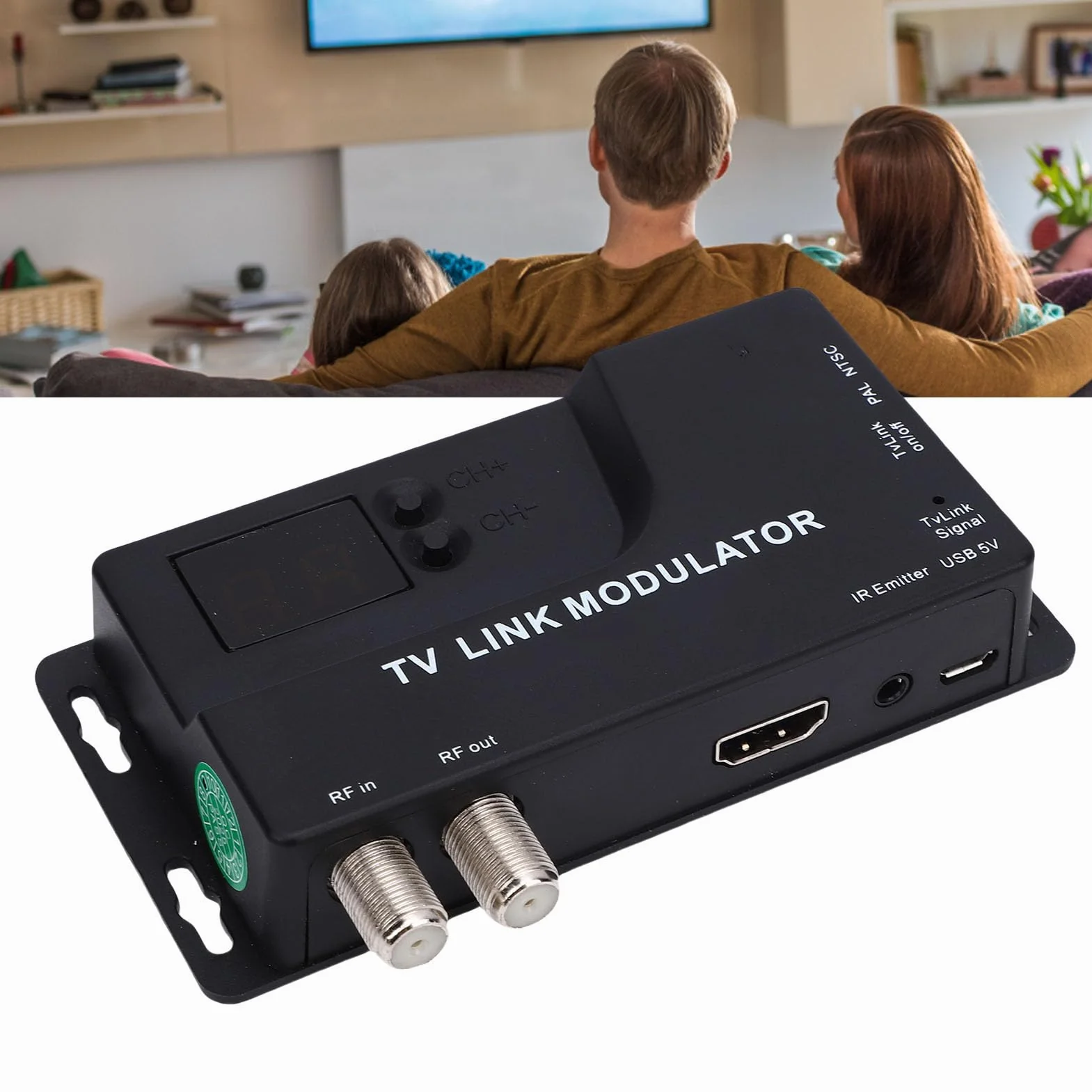 Topiky Modulador HDMI a RF, Convertidor Coaxial VHF UHF AV a RF para Formato TV PAL NTSC, Micro Modulador de TV RF, Conmutador de Canal de 471,25 MHz a 885,25 MHz Convertidor Coaxial
