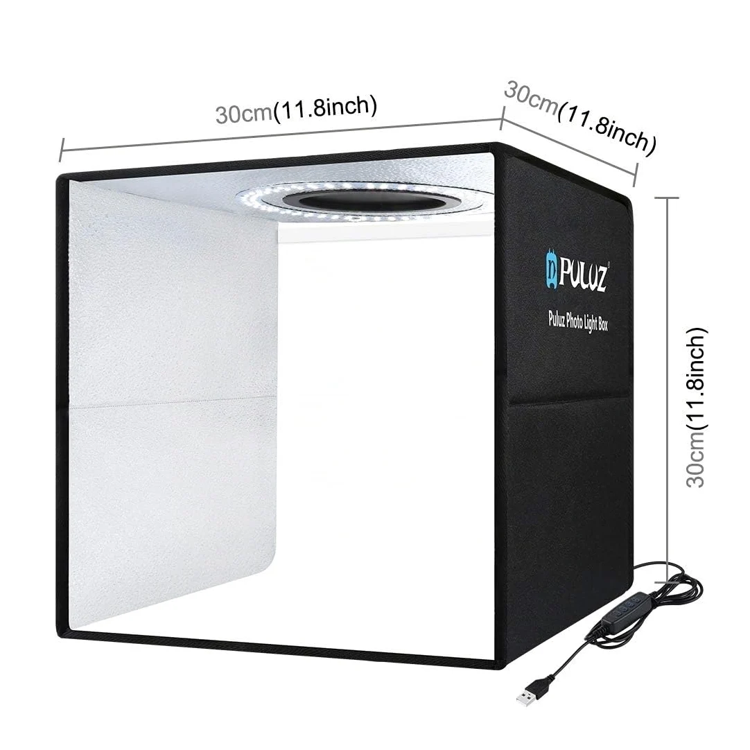 PULUZ Caja de luz de 30 cm para fotografiar Caja de luz plegable para estudio fotográfico con 6 fondos de PVC y tela de luz suave