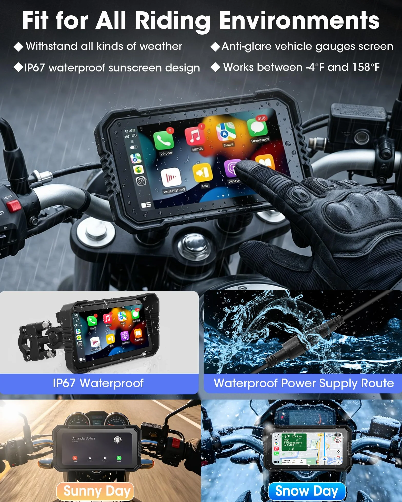 Pantalla CarPlay para Motocicletas BMW Pantalla Táctil de 6,25 Pulgadas Navegador Moto Compatible con CarPlay y Android Auto Navegación GPS, Dual Bluetooth, Siri y Asistente de Google