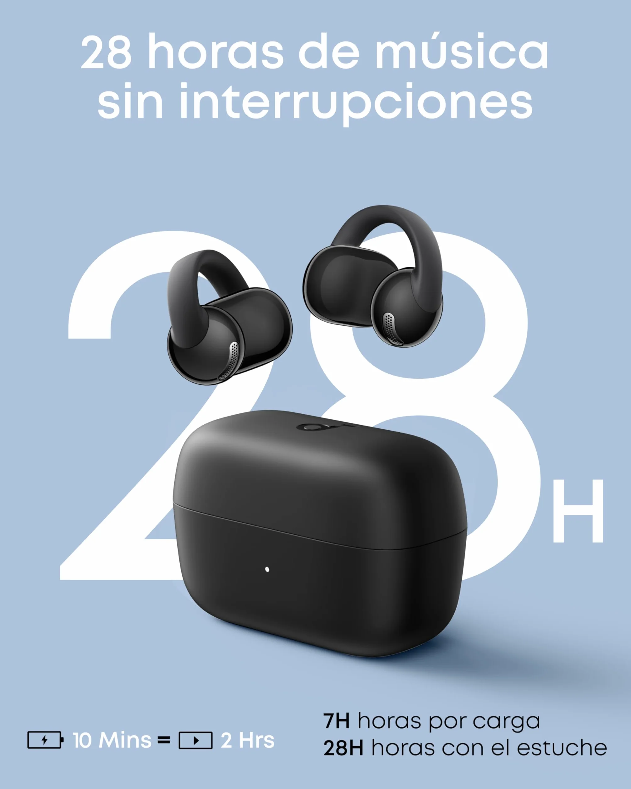 Soundcore C50i de Anker, Auriculares Abiertos, Auriculares con Clip, diseño FlexiClip, Drivers de 12 mm con Graves potentes, Llamadas nítidas con IA, 28 h de Uso, Ajuste Seguro, IP55, Bluetooth 6.0