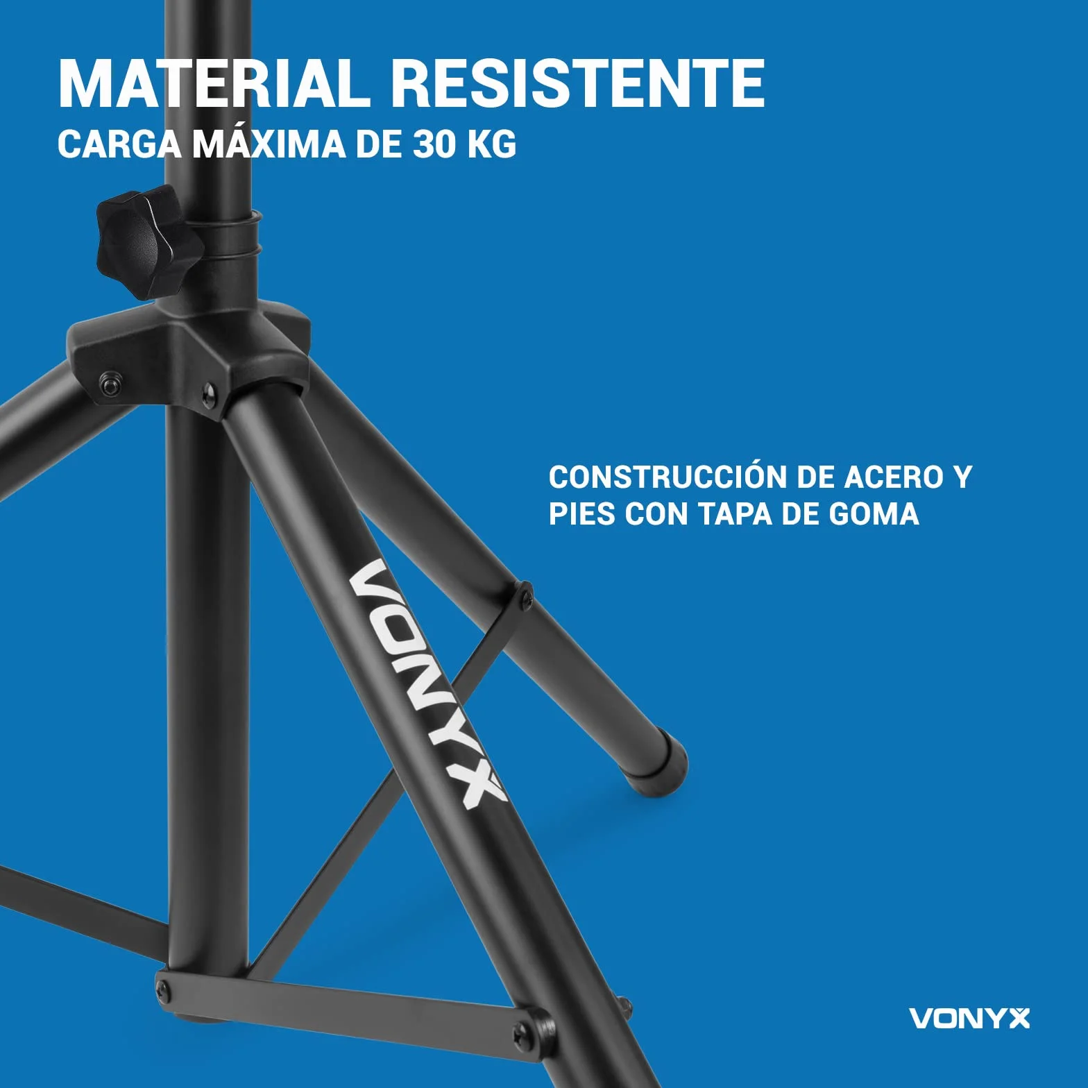 Vonyx LS01K Pareja de tripodes para altavoces, con funda de transporte, capacidad de carga máxima de 30 kg, pasador de fijación seguro, ideal altavoces con Vaso (tophat) de 35 mm, altura max 1,75m.