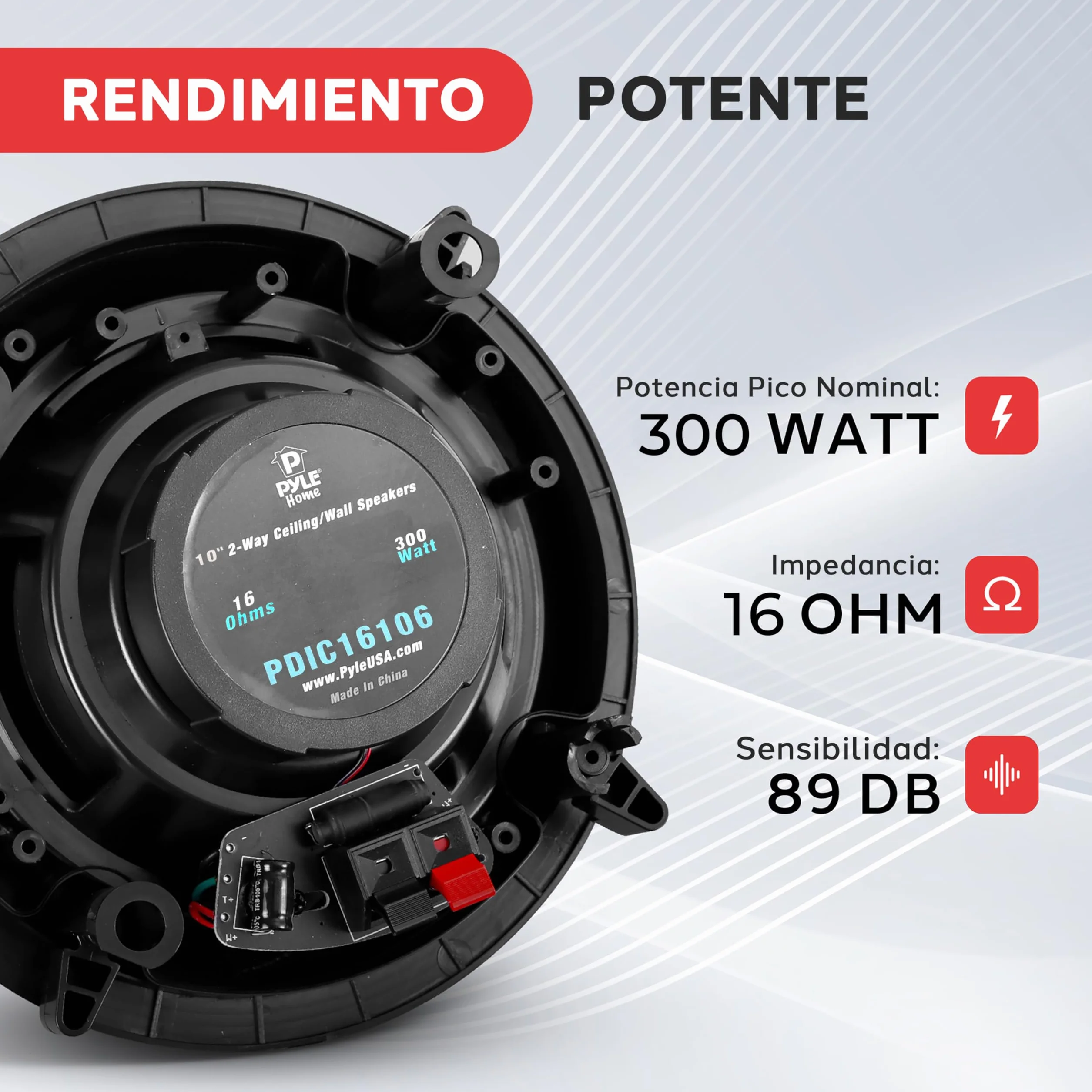 Pyle Altavoces Estéreo 10" 300W 2 Vías Empotrables Techo Pared 35Hz-20kHz