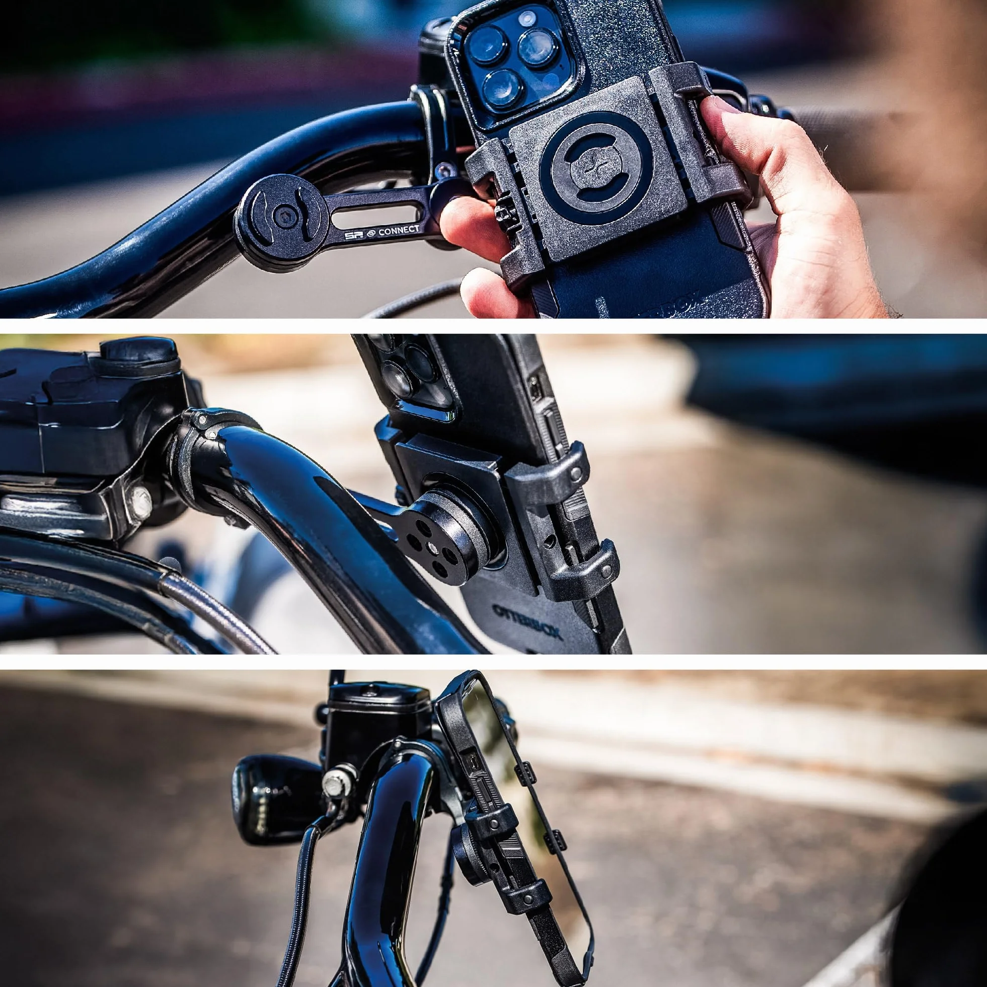SP Connect Soporte Universal para teléfono móvil para Moto, Bicicleta, ciclomotor, Scooter, Accesorio para navegador de Todos los teléfonos Inteligentes como iPhone, Samsung