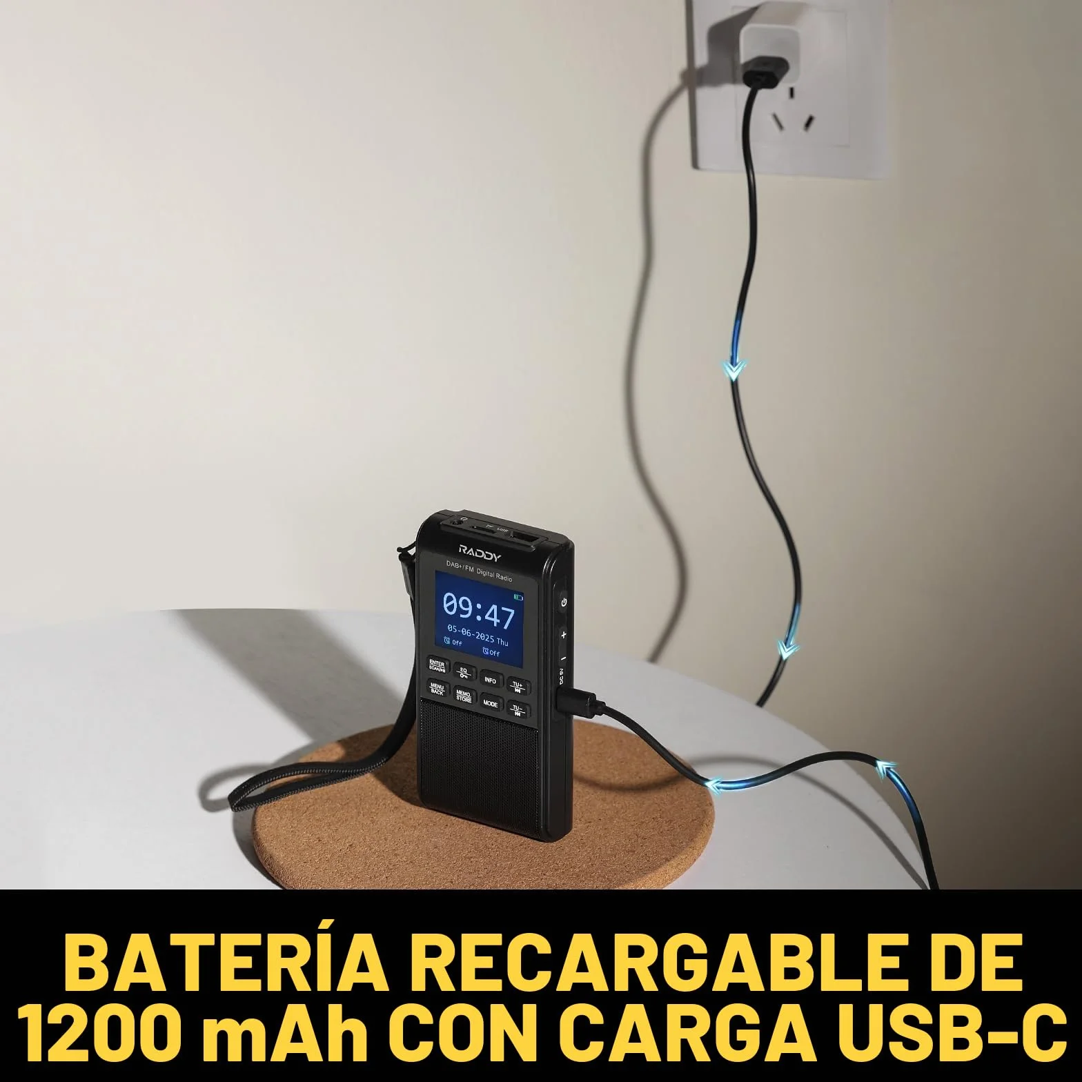 Raddy RD939 Radio portátil DAB FM de bolsillo con BT 5.3, altavoz 5W, pantalla 2", USB-C, batería 1200 mAh