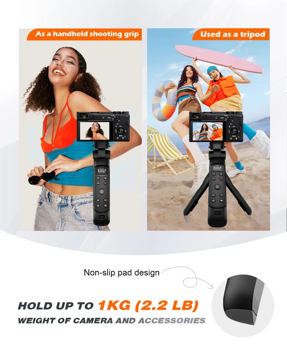 Aodelan - Trípode con mando a distancia recargable para Sony con pantalla OLED para vlogging ZV-E10, ZV-1F, ZV-E10 II, RX100 VII, a6100, a6400, a7 III, a9 II, etc. Reemplaza Sony GP-VPT2BT
