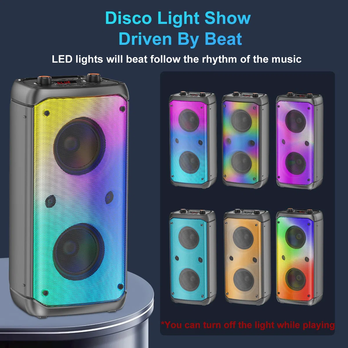 Altavoz Bluetooth, 80W Pico Inalámbrico TWS Altavoces Portátiles Fiestas Al Aire Libre con Subwoofer, Luces LED de Colores, Boombox Fuerte Sonido Estéreo con Micrófono para el Hogar, Camping, Viajes