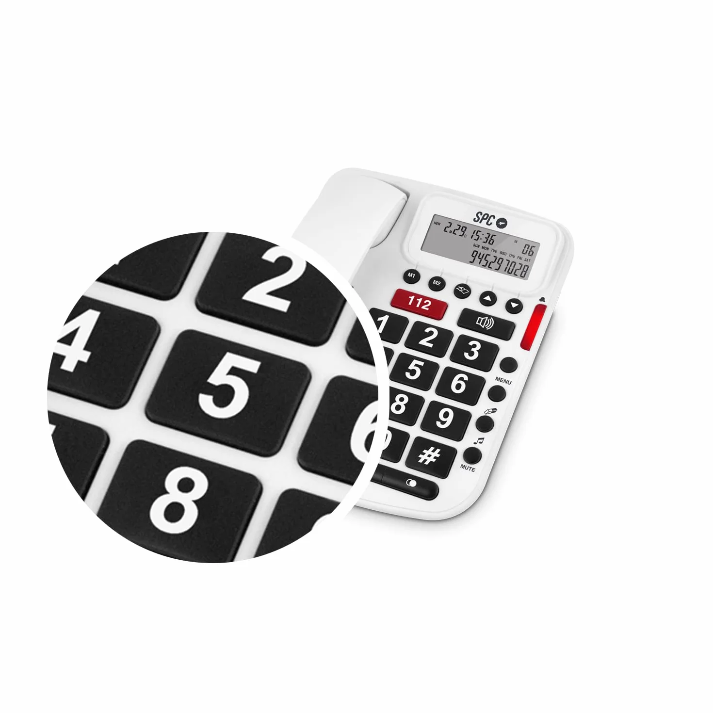 SPC Comfot Volume – Teléfono Fijo sobremesa con Teclas Grandes, Volumen Extra Alto, Manos Libres, Botón SOS y 2 Memorias Directas