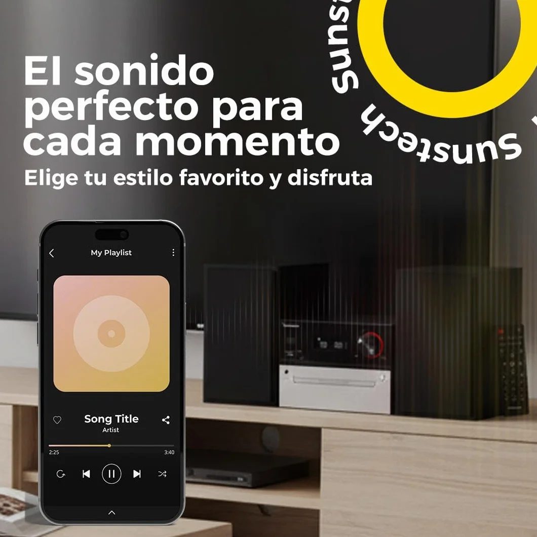 Sunstech Sistema Hi-Fi con conexión inalámbrica 5.3 + EDR | Microcadena con 30 W de Potencia, Reproductor CD/CD-R/MP3, Radio FM con 40 presintonías, Puerto USB y Entrada AUX-IN 3.5 mm