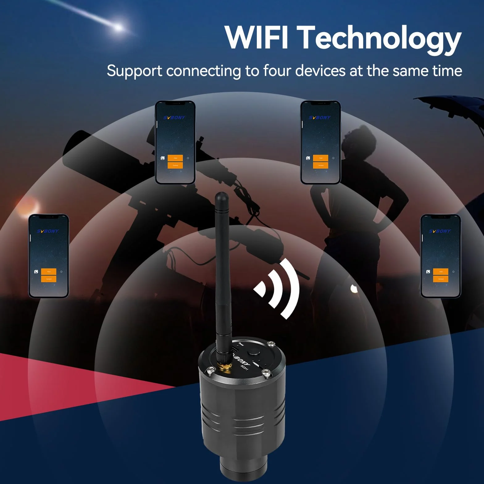 Svbony SC311 Telescopio WiFi Cámara Astronómica, Conexión WiFi de 4 Puntos Ocular Electrónico con Sensor CMOS IMX662, Ocular del Telescopio con Tarjeta TF de 32GB para EAA y Fotografía Planetaria