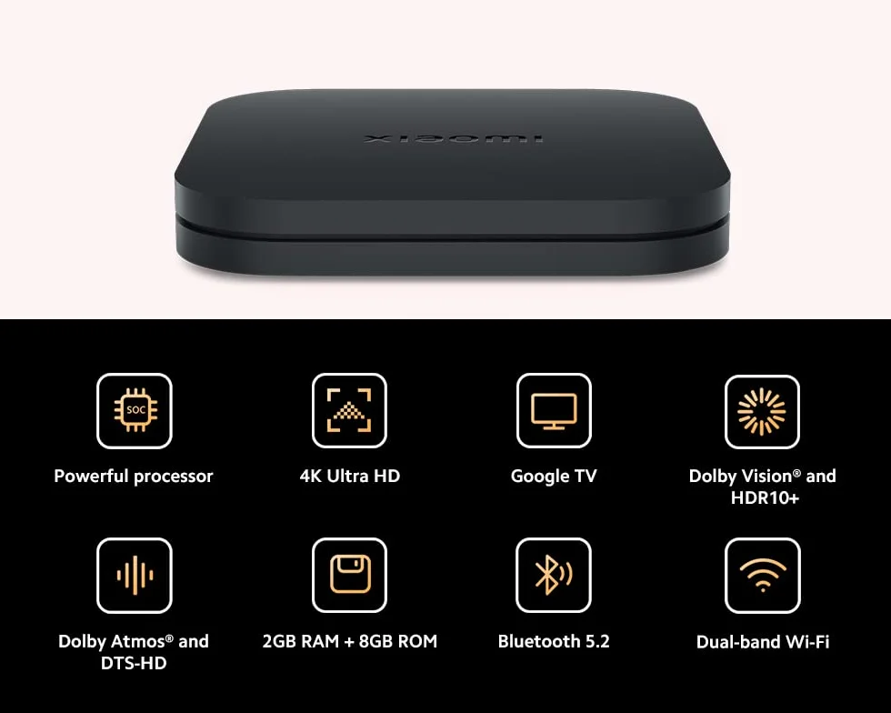Xiaomi TV Box S 2nd Gen 4K Ultra HD Streaming Media Player 2GB RAM 8GB ROM Smart TV Box Google TV Dolby Vision HDR10+ Dolby Atmos DTS-HD Negro