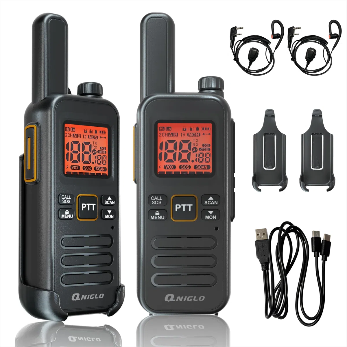 Walkie Talkie Largo Alcance Profesional, PMR Radiocomunicación Walkie Talkies con Cargador USB y Pinganillo - 16 Canales sin Licencia VOX, para Adultos Sobrevivir en el Campo Ciclisimo