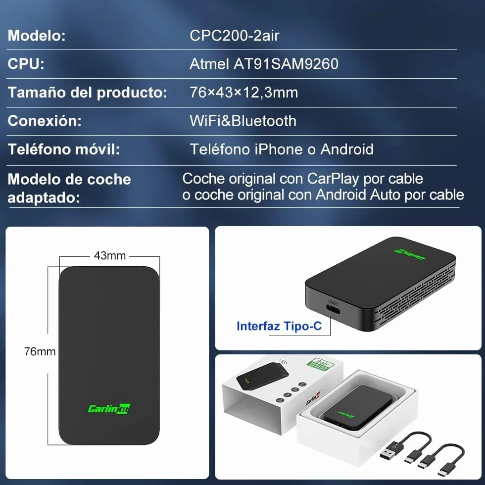 Carlinkit 5.0 CarPlay inalambrico y Android Auto inalambrico,2026 Upgrade CarPlay Android Auto Wireless Adaptador,For para Coches equipados con CarPlay y Androidauto(año de fabricación: 2016 a 2026)