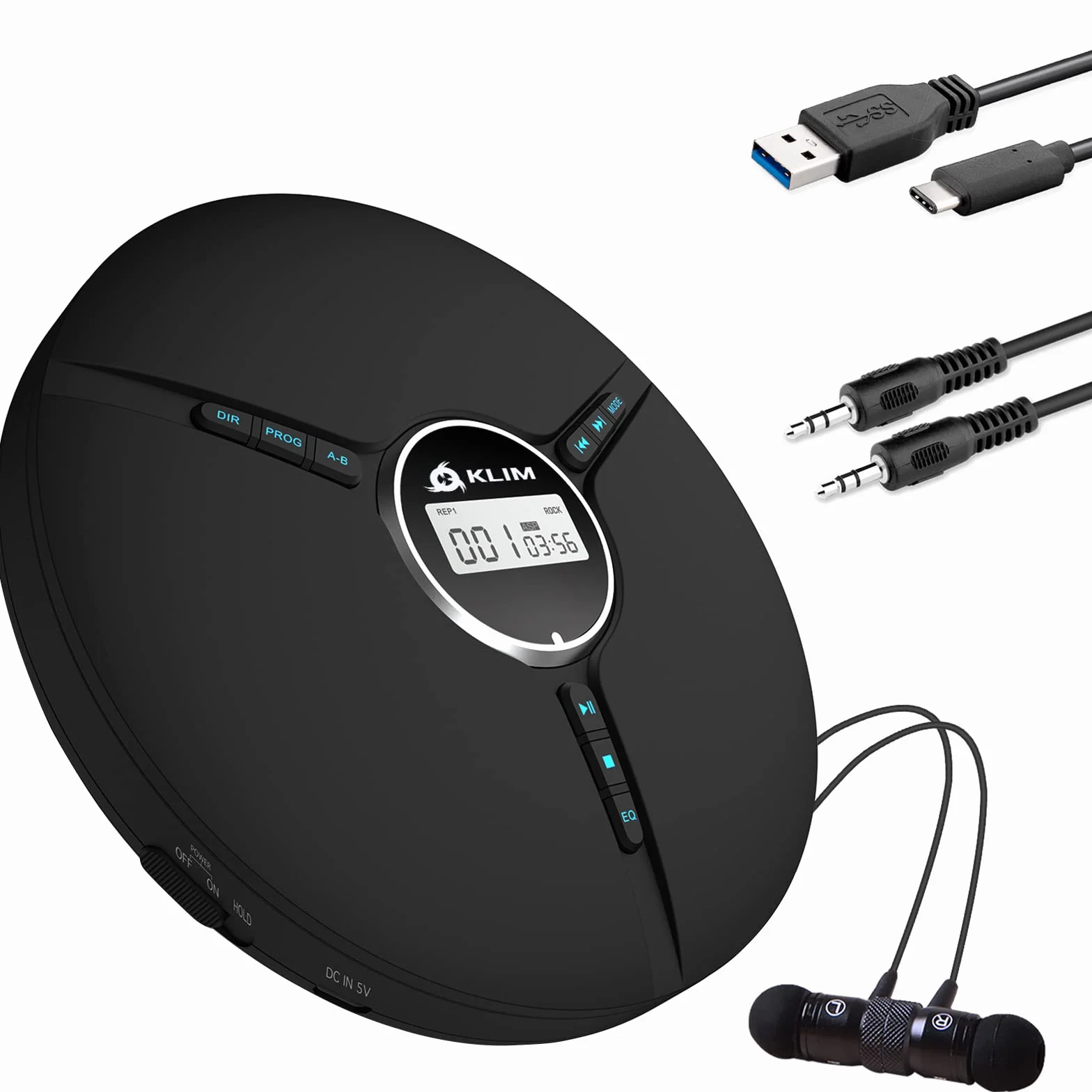 KLIM Discman Reproductor CD portatil con batería Interna - Incluye Auriculares KLIM Fusion - CD Player Mini Compacto, Personal, Compatible con CD-R, CD-RW y MP3 - Negro