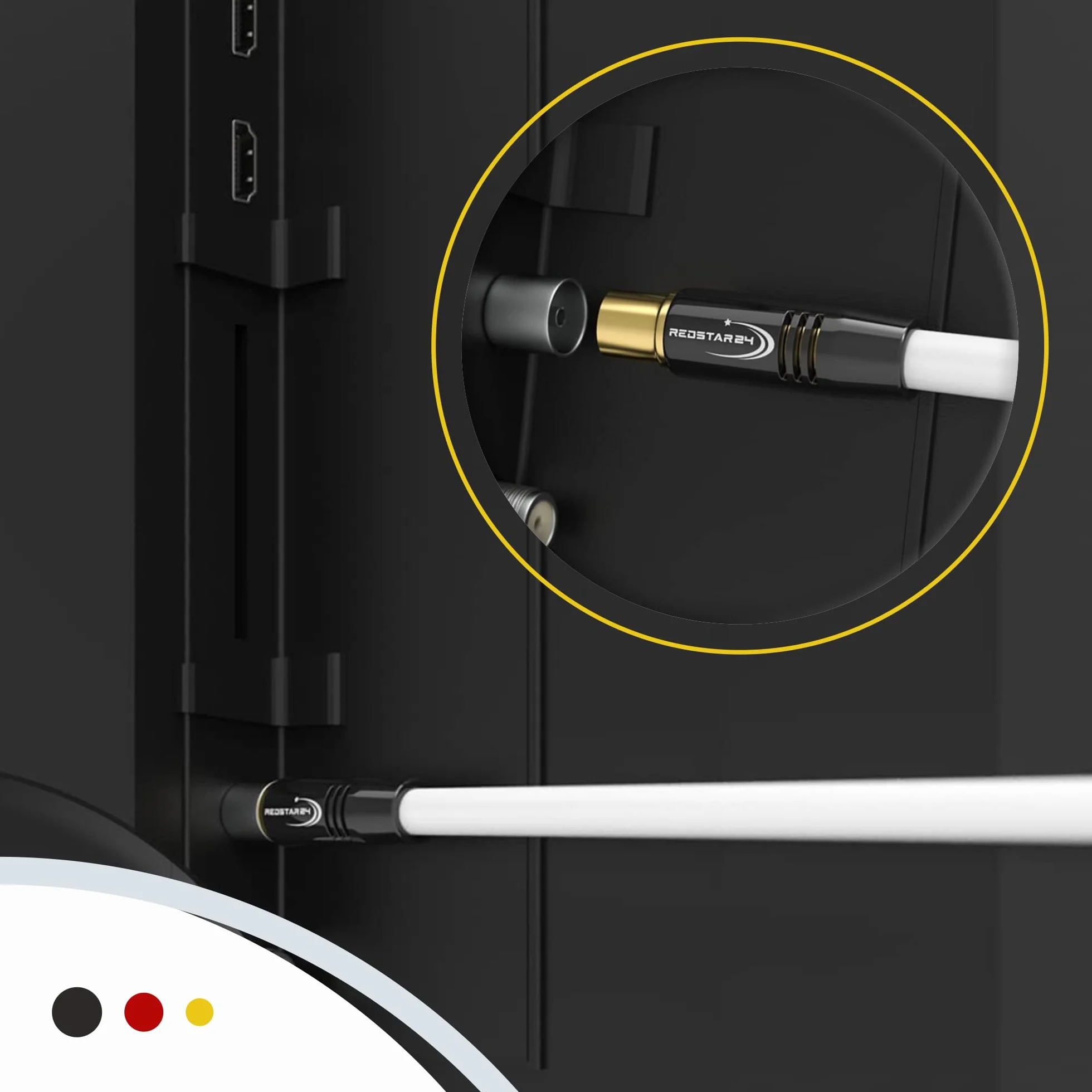 RedStar24 Cable de antena 30m Blanco – Macho a Hembra IEC – Cable Coaxial HDTV Premium para Televisión por Cable | Cable de TV: Compatible con TV, Radio, DVB-T/T2, DVB-C, DAB