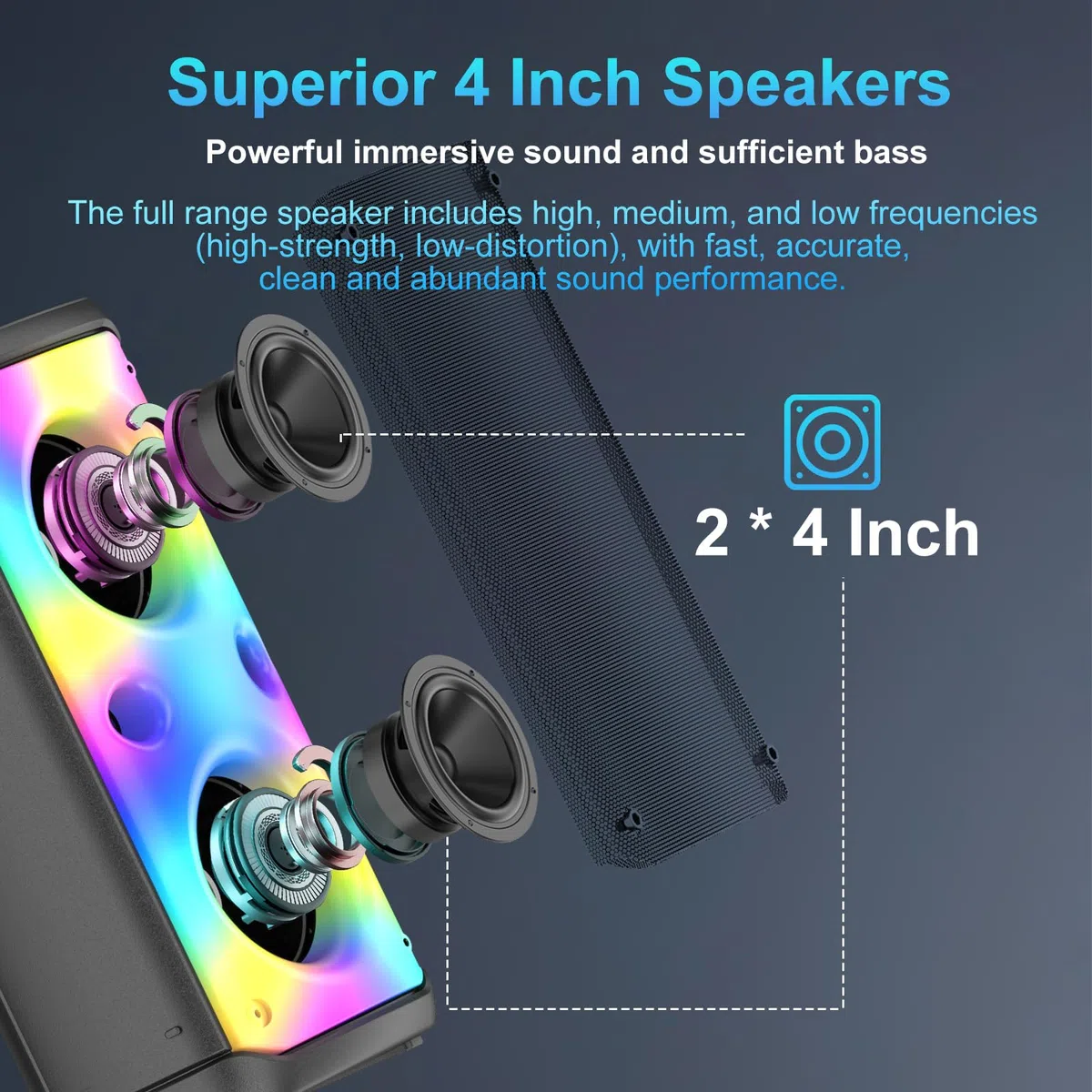 Altavoz Bluetooth, 80W Pico Inalámbrico TWS Altavoces Portátiles Fiestas Al Aire Libre con Subwoofer, Luces LED de Colores, Boombox Fuerte Sonido Estéreo con Micrófono para el Hogar, Camping, Viajes