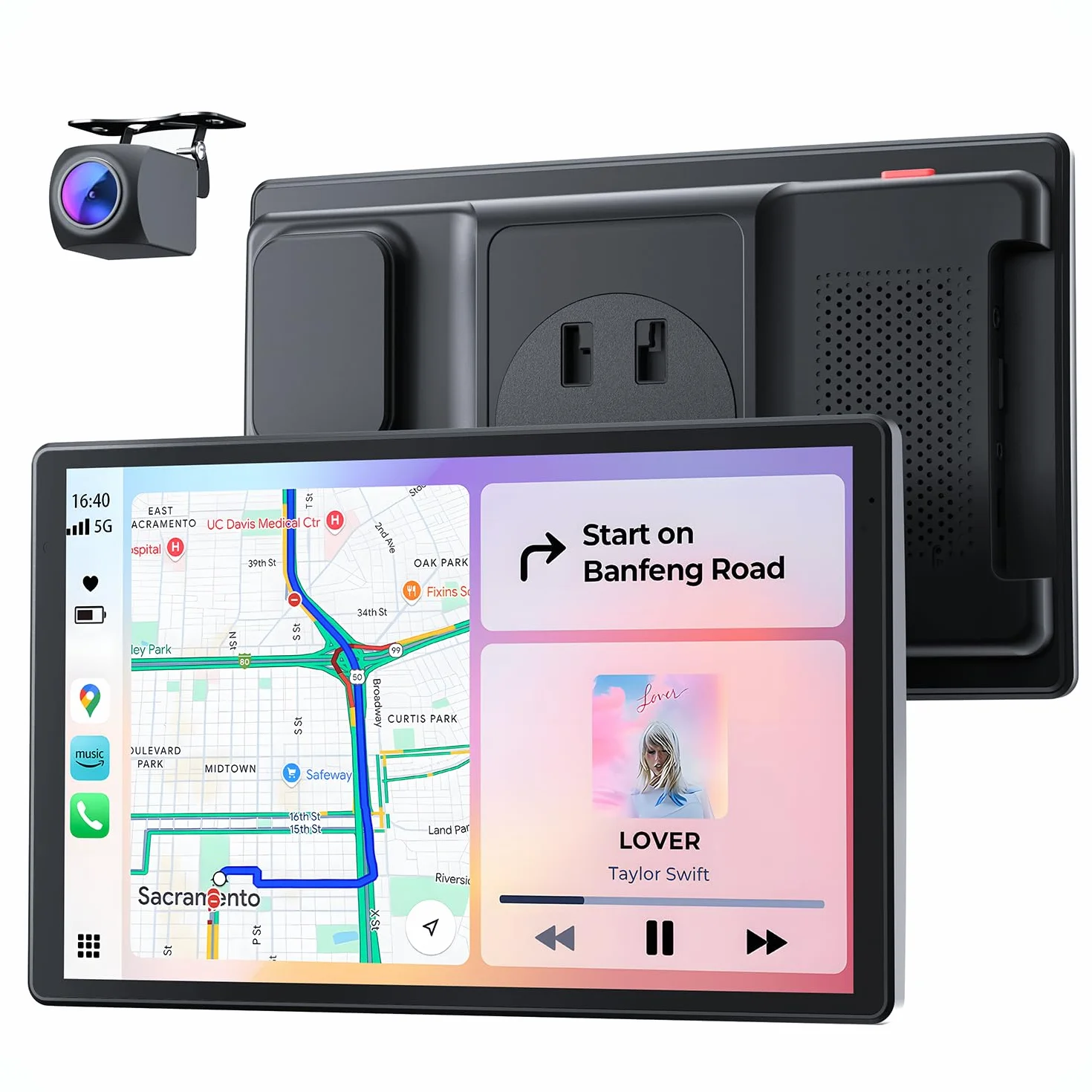 Carplay - Pantalla portátil de 8 pulgadas para coche Apple CarPlay y Android, pantalla HD de 1440 x 900, soporte magnético, actualizaciones OTA, cámara trasera, Bluetooth, control por voz