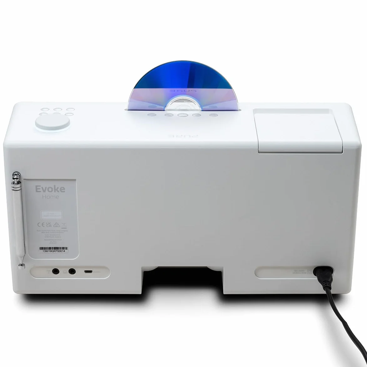 Sistema de música Pure Evoke Home All-In-One para el hogar (Radio Dab+/UKW, Radio por Internet, Podcasts, Spotify Connect, Bluetooth, CD y un Potente Sonido estéreo de 100 vatios), Blanco algodón