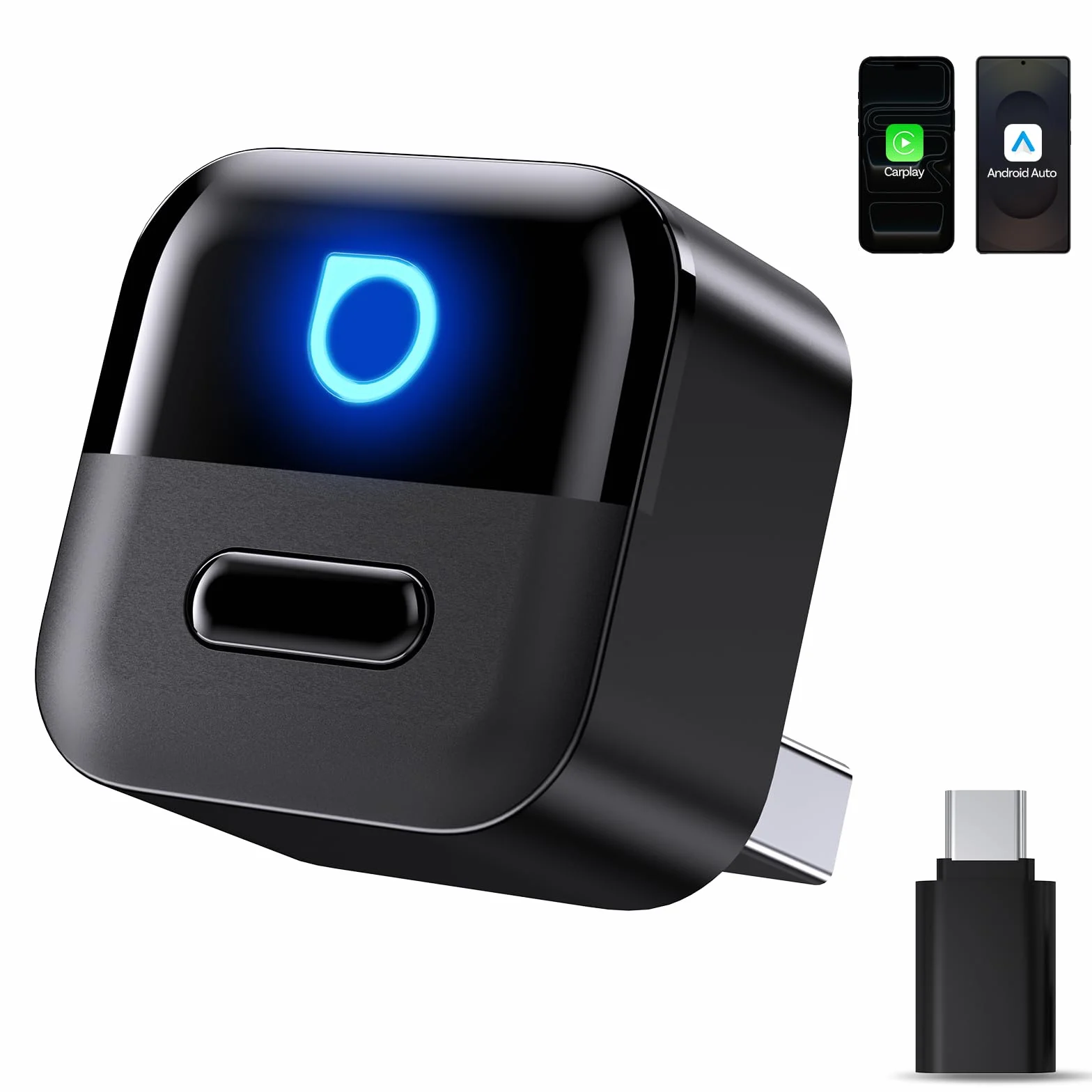 OTTOCAST Mini Pico 2026 Adaptador Inalámbrico CarPlay y Android Auto, Botón Inteligente, 5-8s Conexión Automática, USB-A/C, Actualización OTA, Conexión con Cable a Inalámbrica (iOS 10+/Android 11+)