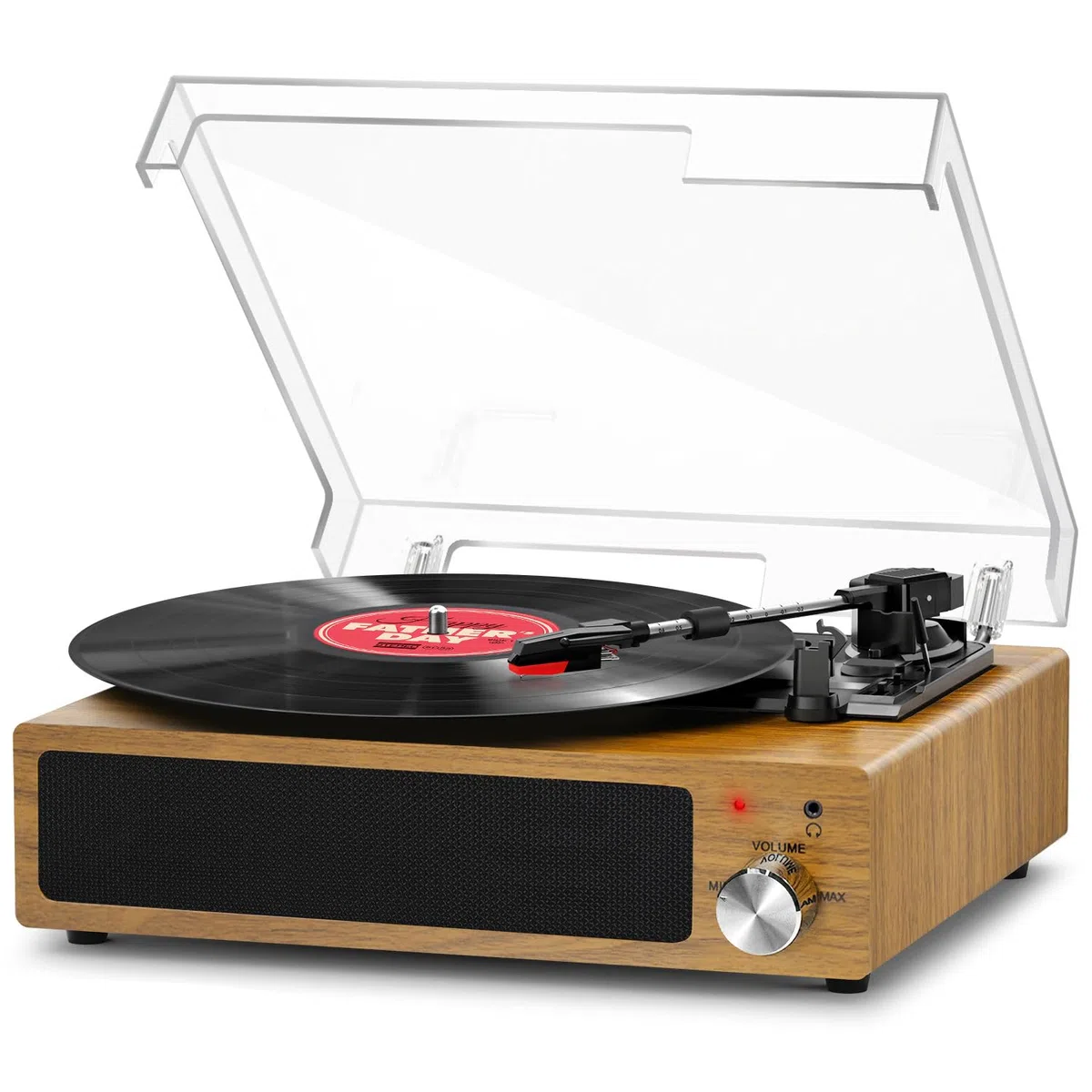 FYDEE Tocadiscos de Vinilo Vintage con Altavoces Estéreo, Receptor Bluetooth 5.4, Reproductor Giradiscos Retro 3 Velocidades 33/45/78 RPM, Tracción por Correa, Salida RCA/AUX, Color de Madera Tabaco