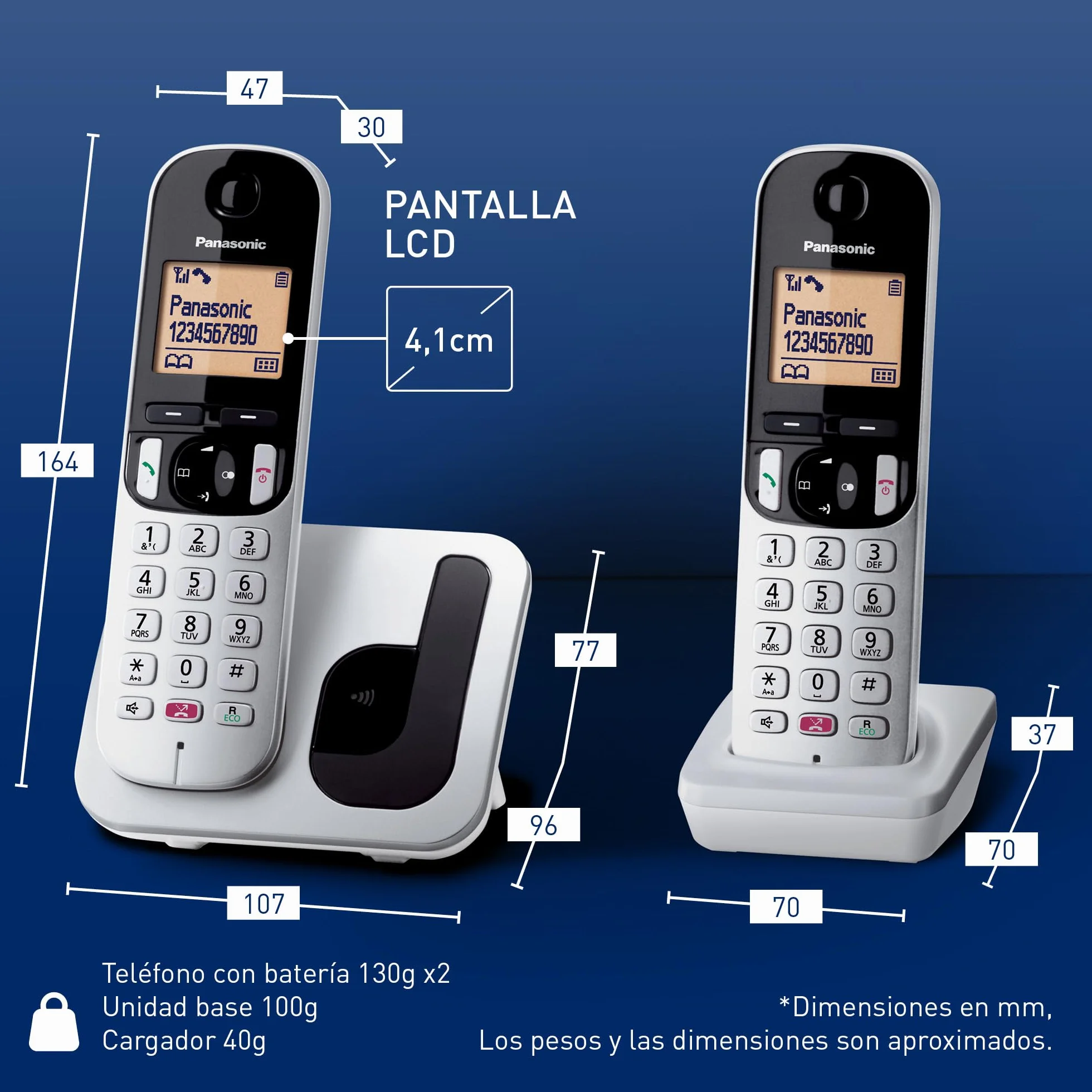 Panasonic KX-TGC252SPS Teléfono Inalámbrico Digital, Base y 2 Auriculares, Identificador de Llamadas, Altavoz, Modo Ecológico, Pantalla LCD, Plateado