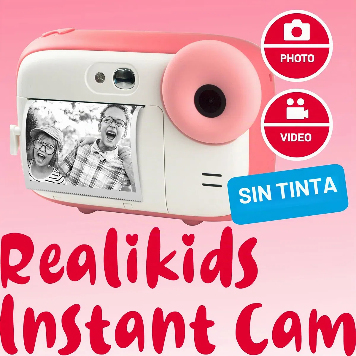 AGFA Photo Pack Realikids Instant CAM + 3 Rollos de Papel térmico ATP3WH adicionales, cámara instantánea Infantil, Pantalla LCD de 2,4 Pulgadas, batería de Litio, Espejo Selfie y Filtro de Fotos Rosa