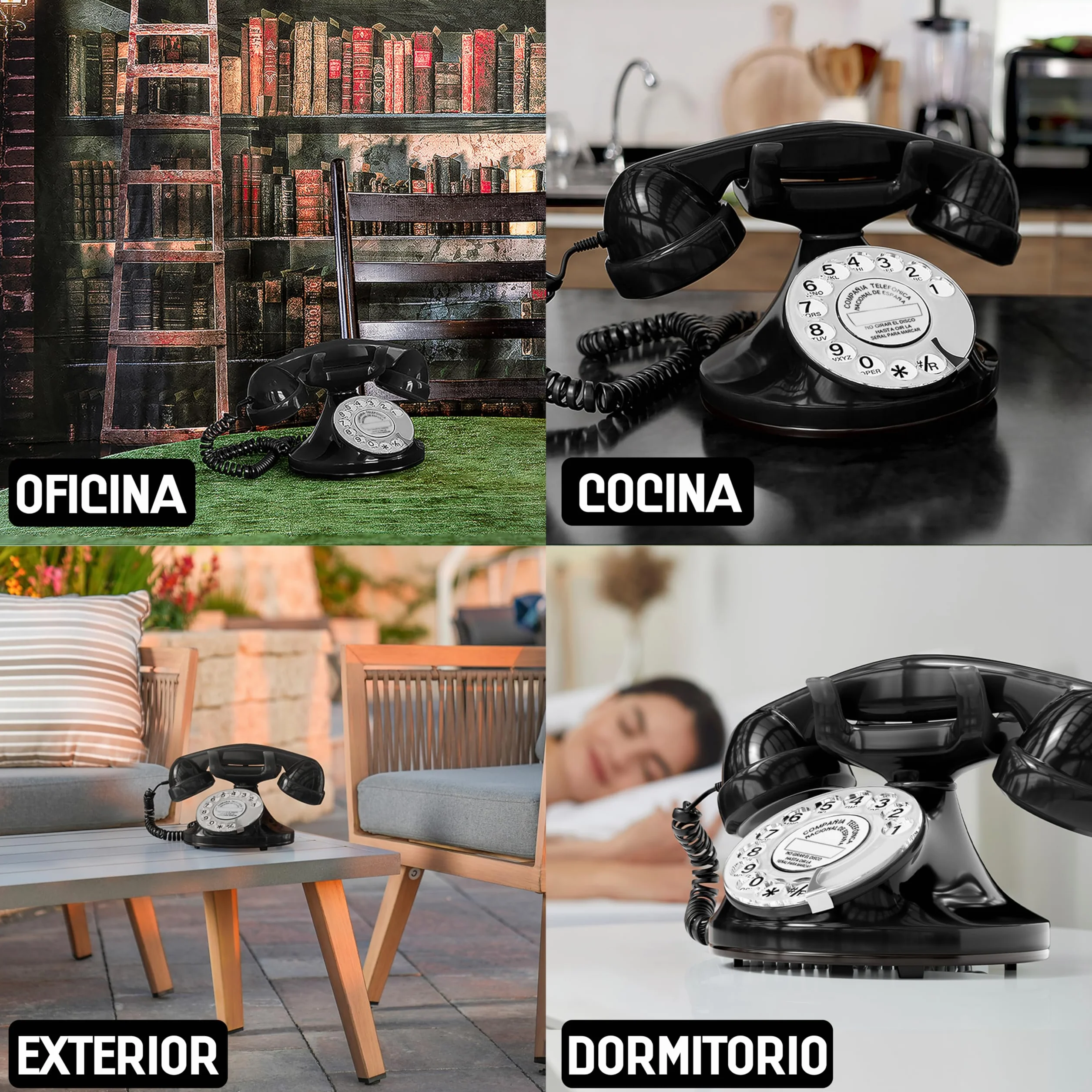 FunkyFon Cable Teléfono Fijo Retro Vintage Antiguo Clásico para Casa Negro