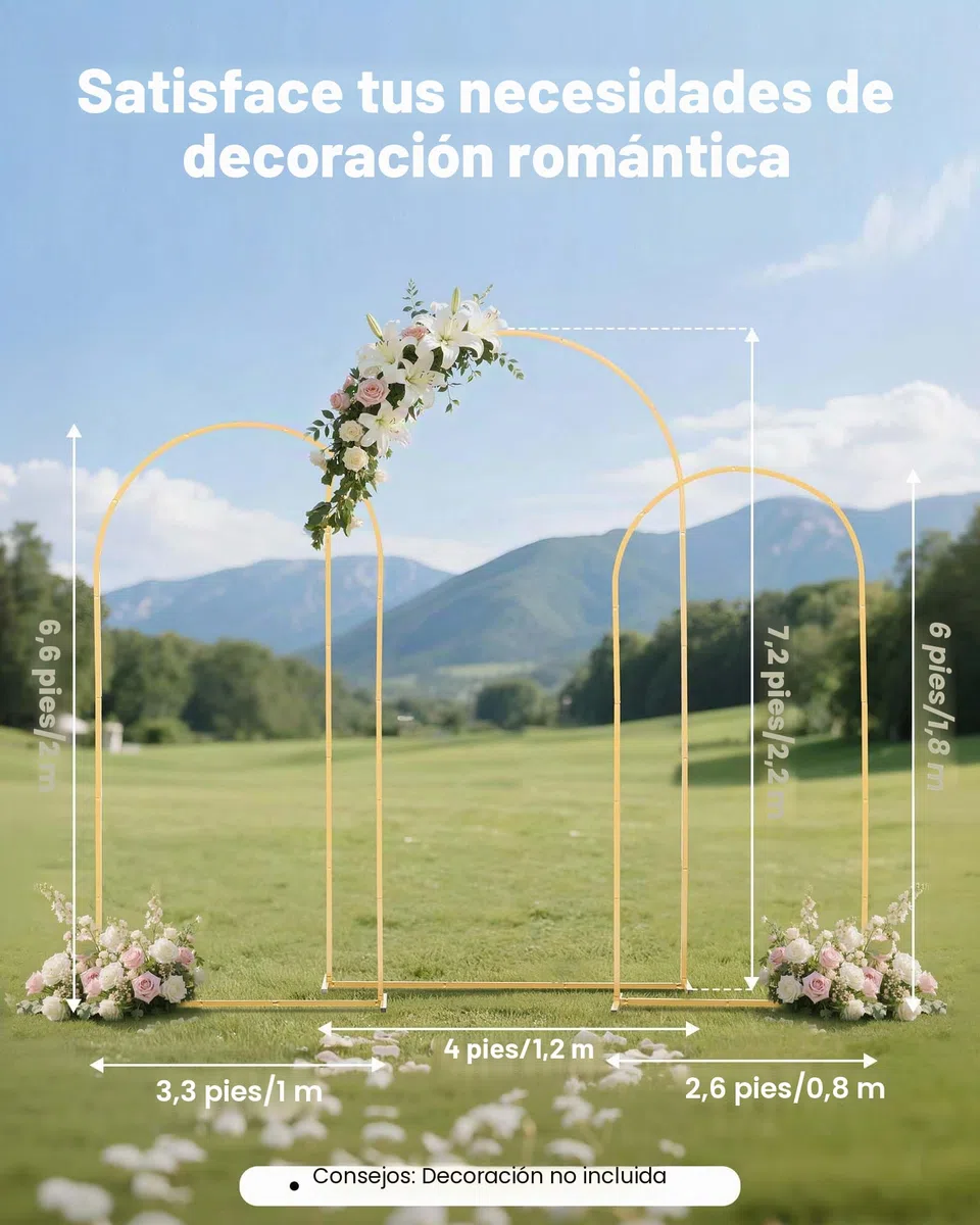 VEVOR Soporte de Arco Dorado, Juego de 3 uds de 2,2 x 1,2 m/2 x 1 m/1,8 x 0,8 m, Estructura Estable, para Fondo de Bodas, Cumpleaños, Graduaciones, Fiestas y Decoración de Ceremonias, Semicircular