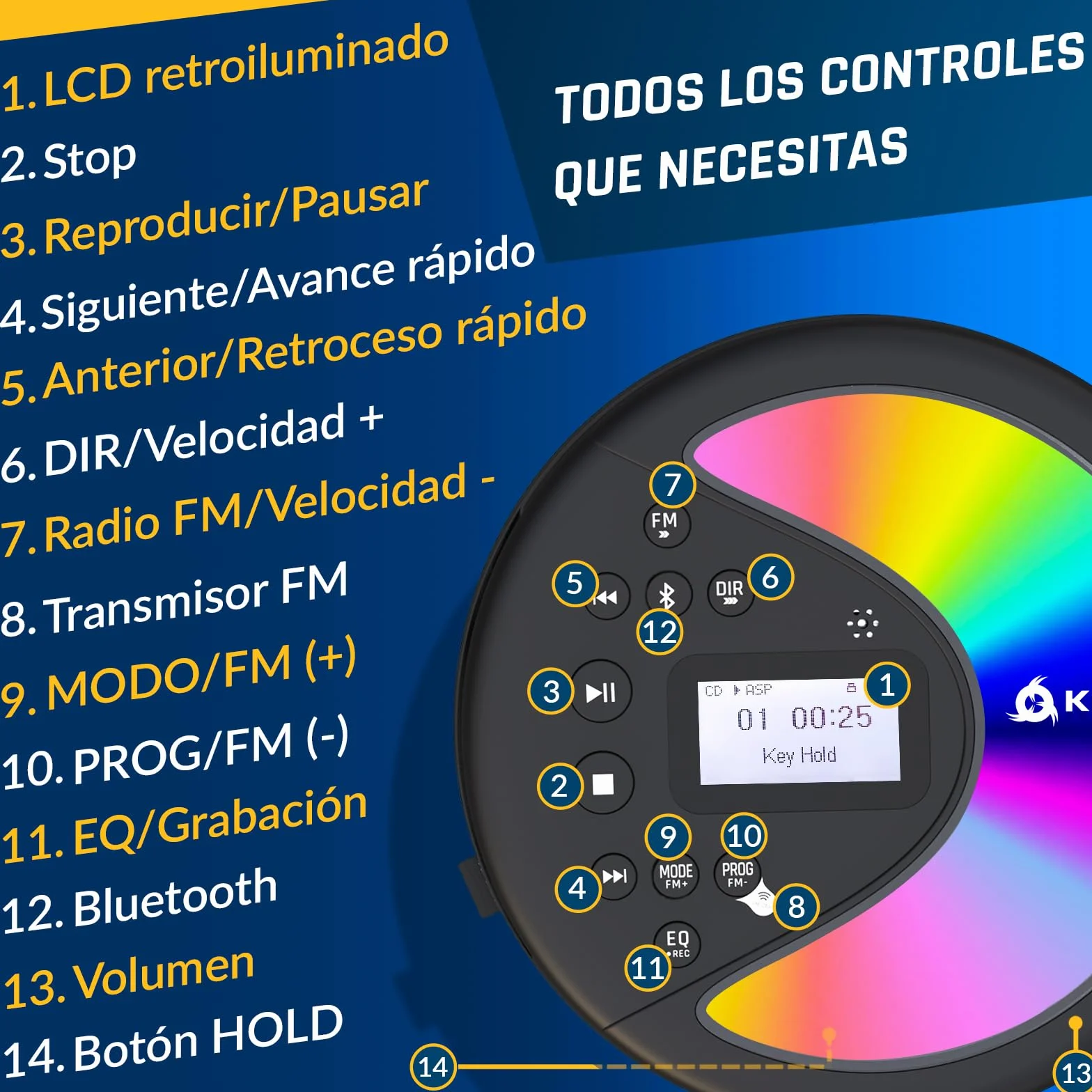 KLIM Discover con Auriculares - Reproductor de CD Portátil - Discman con batería de Larga duración - Radio FM Portátil Compatible MP3, SD Card, Bluetooth - Ideal para Coches