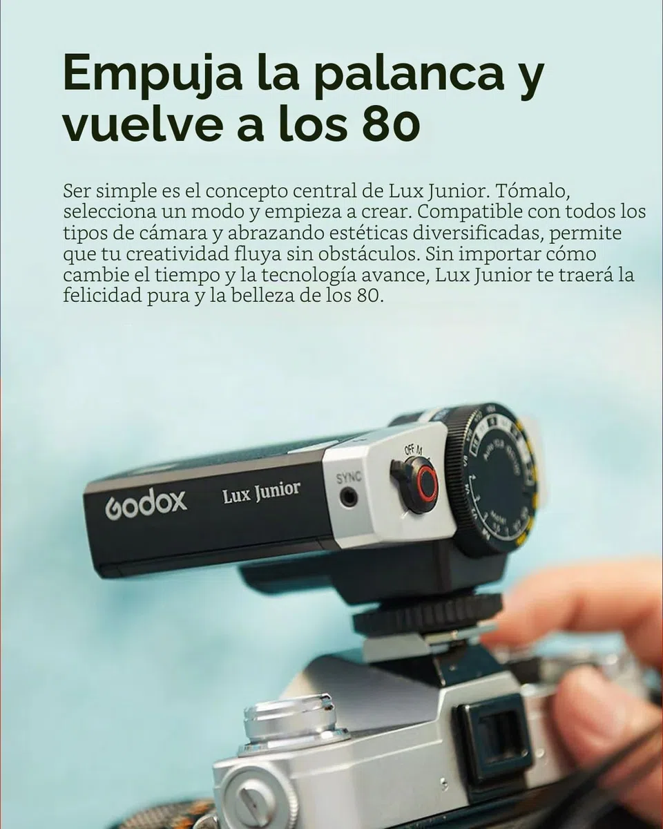 Godox Lux Junior Retro Flash de cámara Speedlite GN12 6000 K ± 200 K CCT,Modos automáticos y manuales de Potencia de Flash,28 mm de Distancia Focal para cámaras Canon Nikon Sony Fuji Olympus Hot Shoe