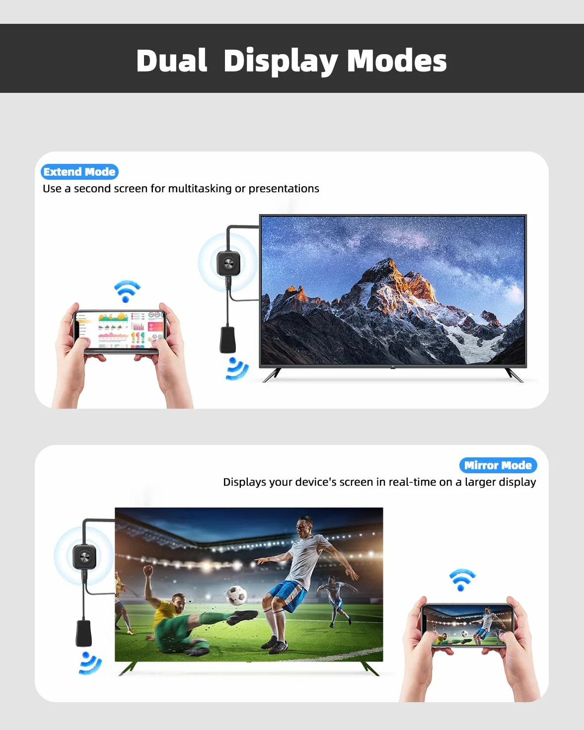 Miracast HDMI Inalámbrico 5G Adaptador 4K Streaming Video Audio Laptop PC TV Stick Proyector Monitor Plug Play