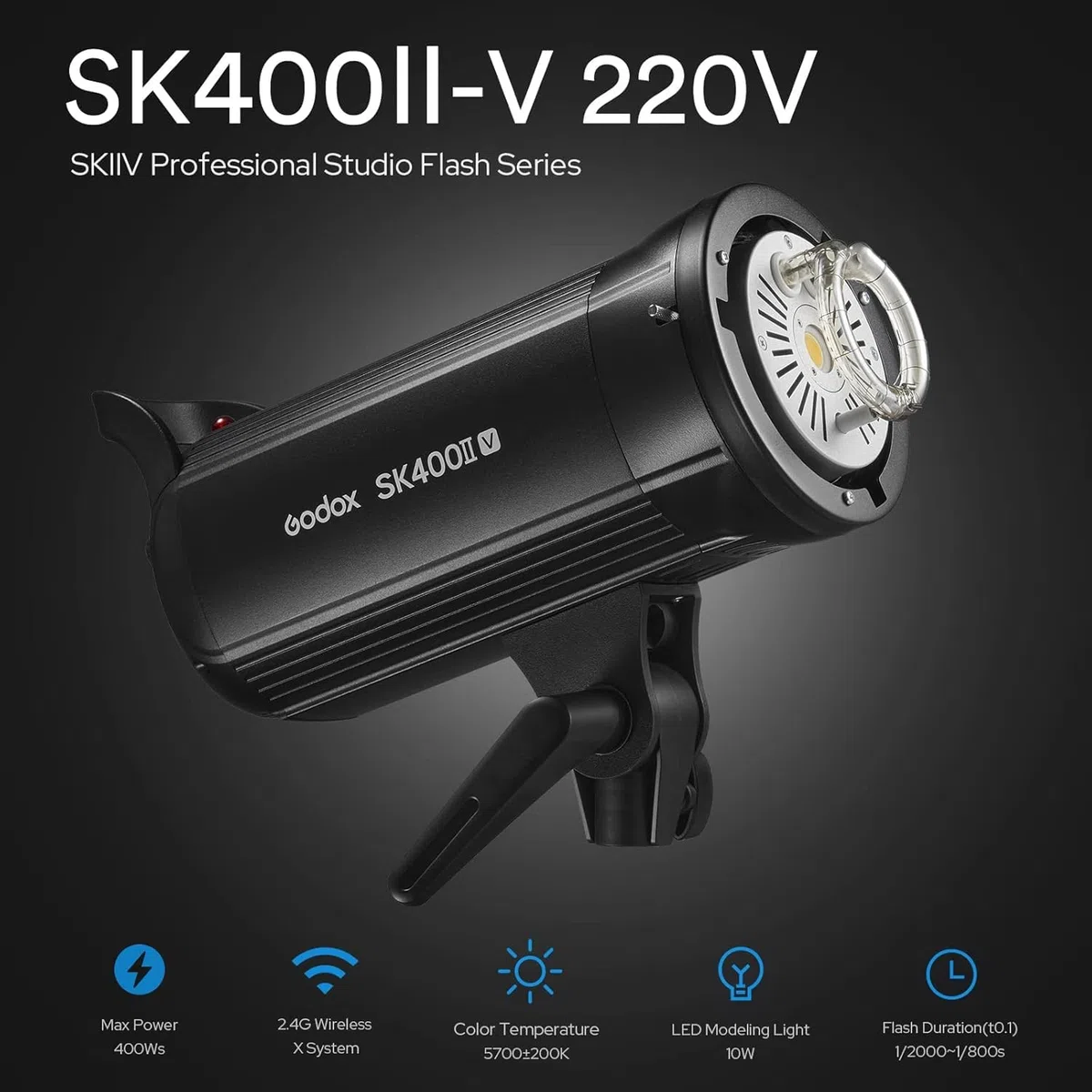Godox SK400II-V SK400IIV Professional Upgrade LED Studio Flash, 400W 5600K 2.4G Wireless X System Bowens Mount Modelado Lámpara Studio Flash para Fotografía, Retrato y Fotografía de Estilo de Vida