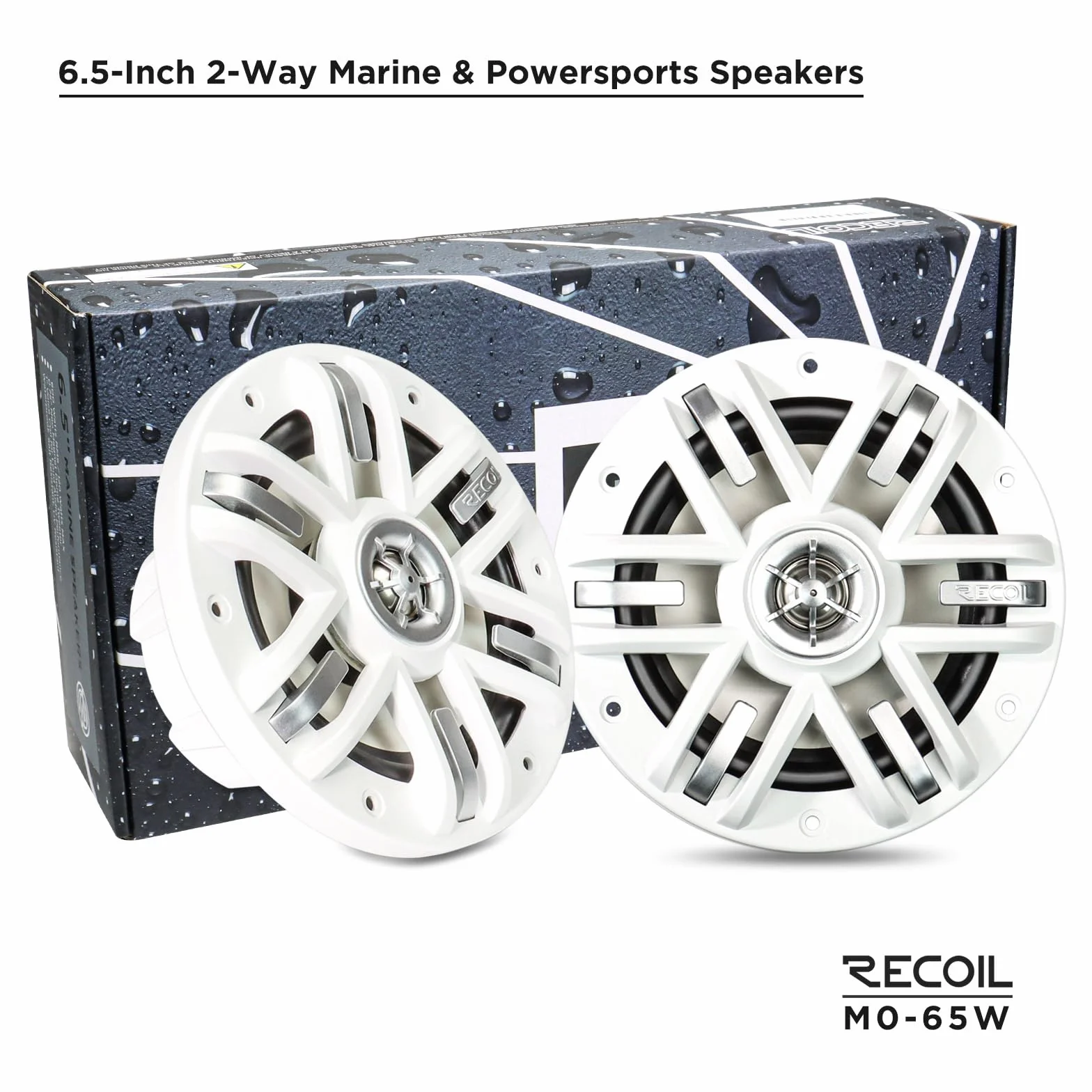 RECOIL Altavoces coaxiales M0-65W M0 Series 6.5 Pulgadas（177mm） para Barcos Marinos y UTV/ATV, un par de Rejillas Blancas, 4 Ohm, par máximo 240 W