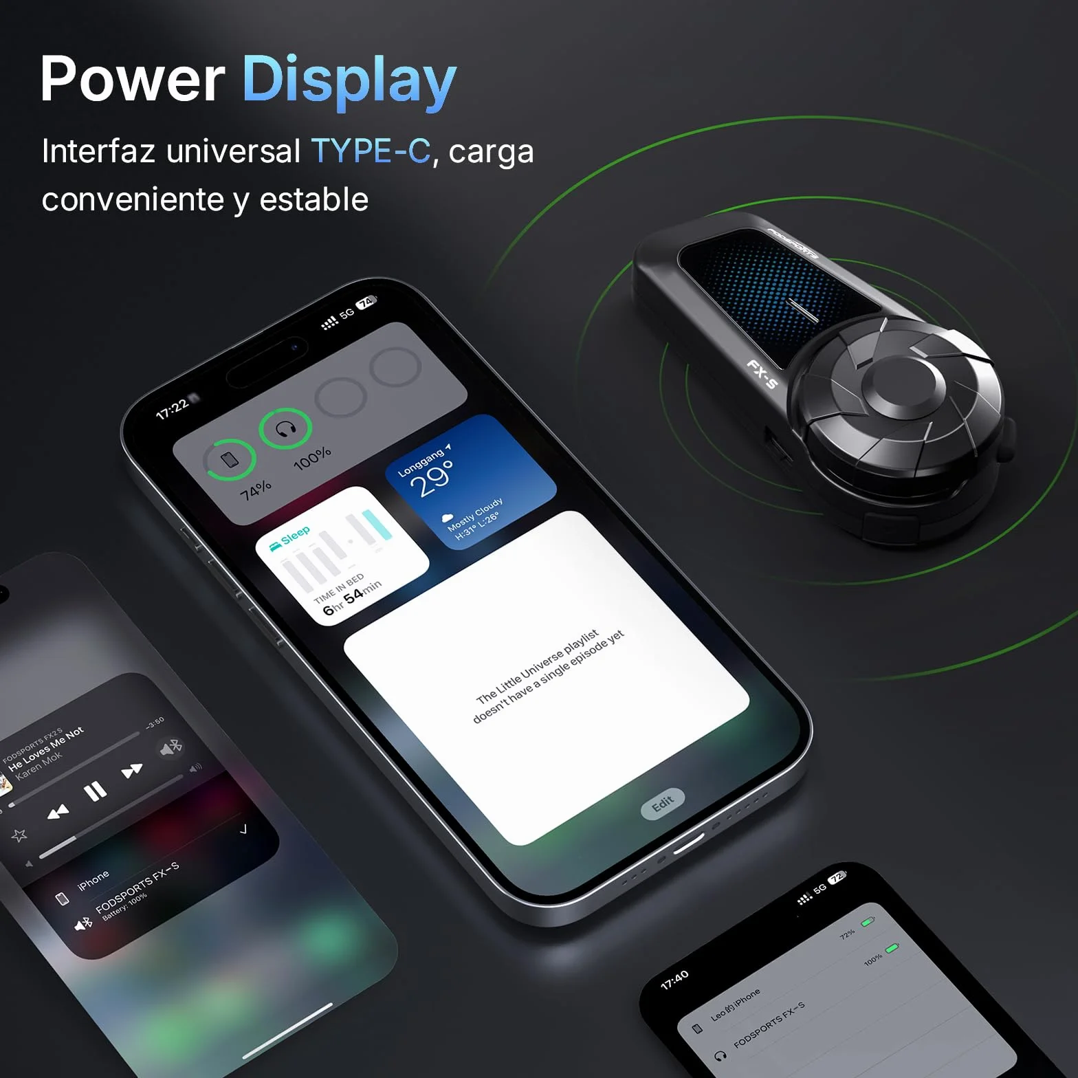 Fodsports FX-S Intercomunicador Moto Bluetooth 5.4, 2 Vías, IP67 Impermeable, 2 Paquete