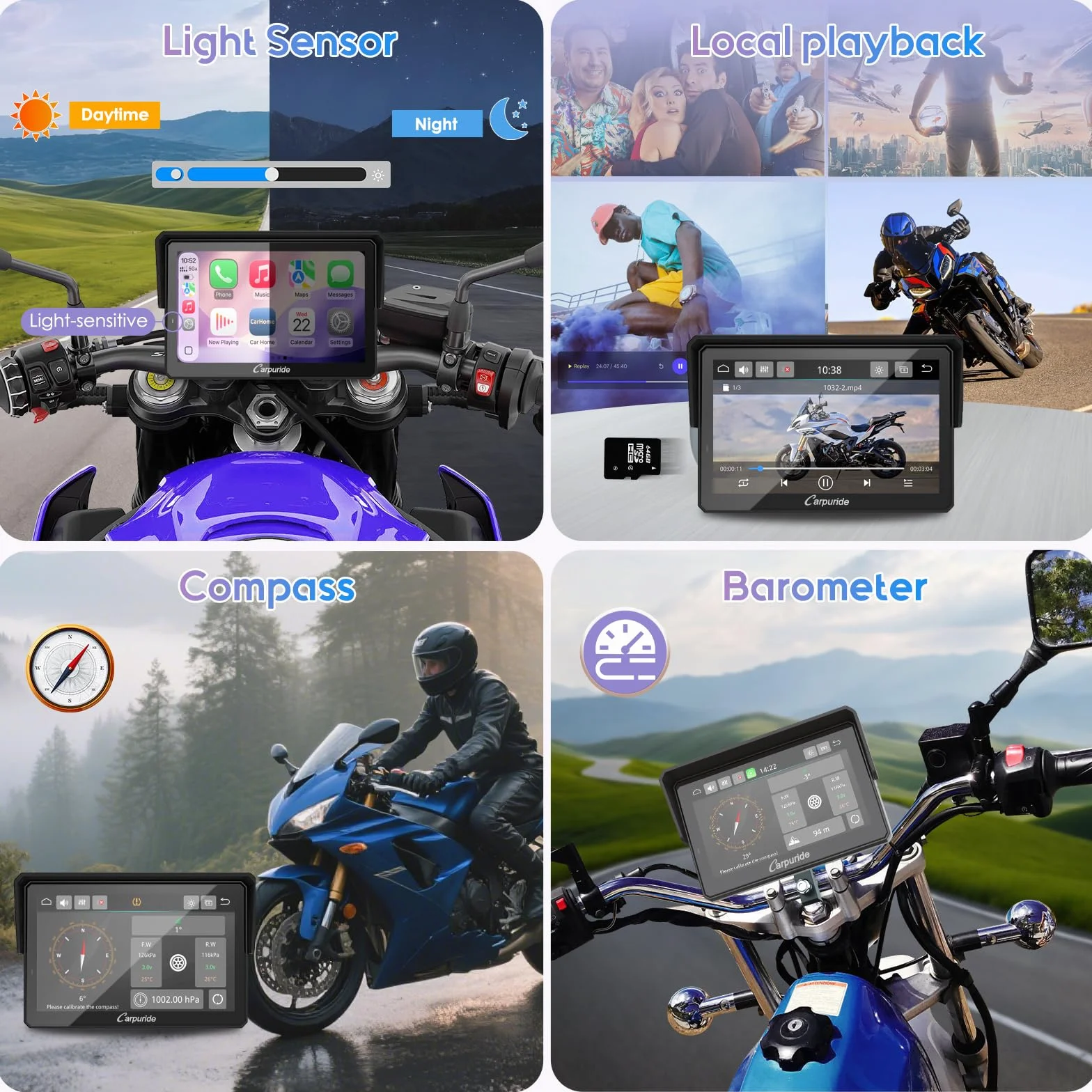 Carpuride W502TPRO Motocicleta CarPlay Android Auto TPMS Bluetooth GPS 5 Pulgadas Impermeable