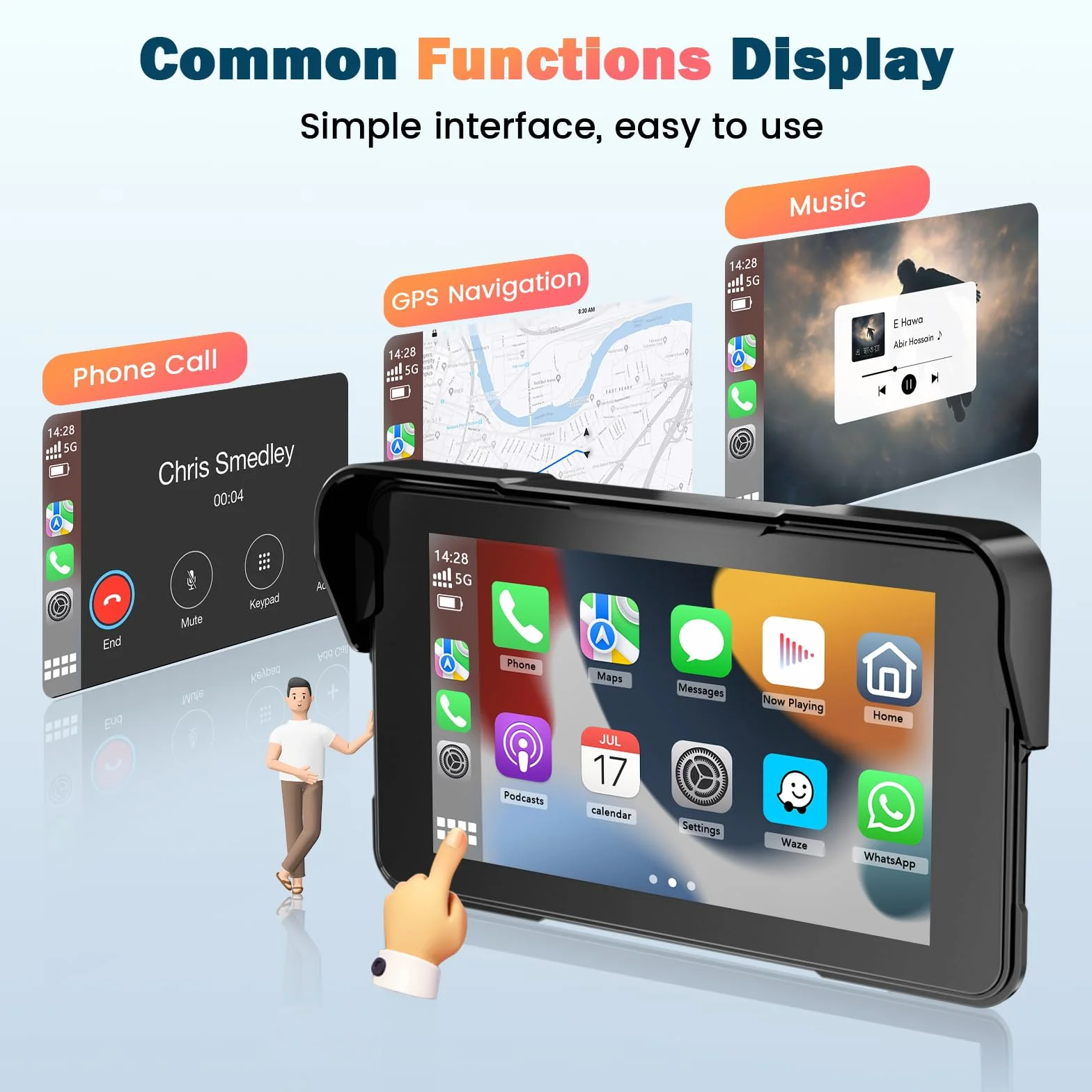 Pantalla Moto Carplay, Inalámbrico CarPlay y Android Auto, 5" Impermeable Táctil GPS Moto con Bluetooth, Navegador, Siri/Google Asistente, Soporte Magnético - Fácil de Instalar y Desmontar