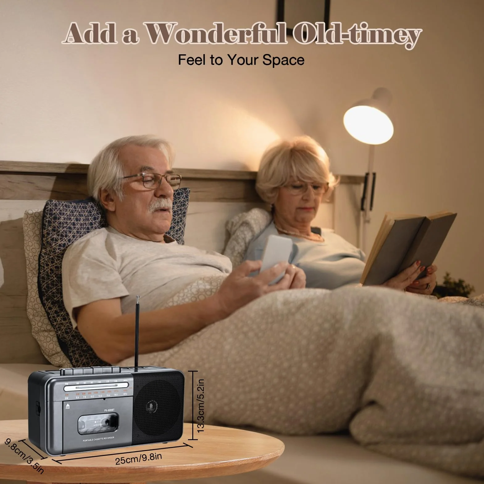 Lychee Grabadora de cinta portátil AM/FM/SW con altavoz integrado, compatible con TF/USB, gris