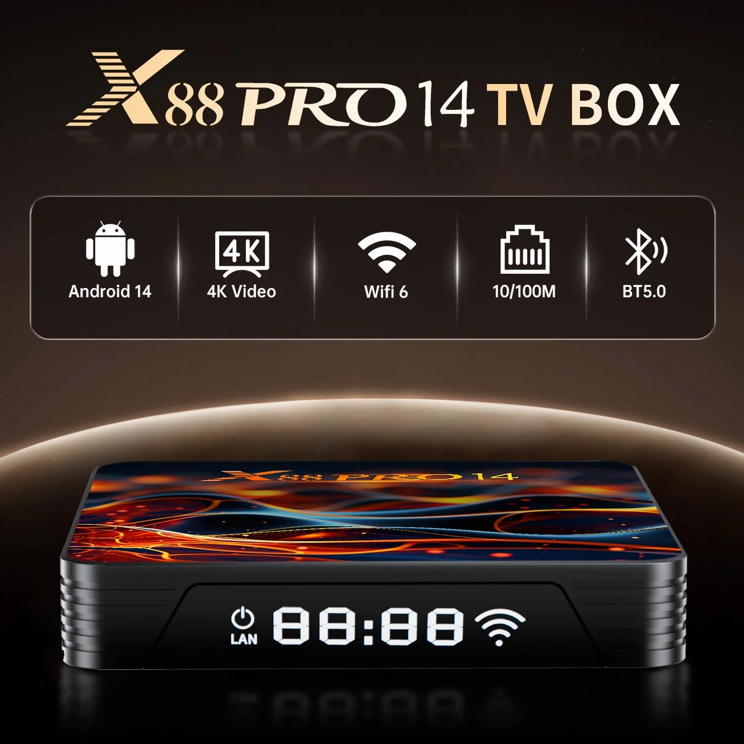 Android 14.0 TV Box 4K 2GB RAM 16GB ROM RK3518 Quad-Core 64bit Cortex-A53 Mali 450 MP2 Bluetooth 5.0 Wi-Fi de Doble Banda