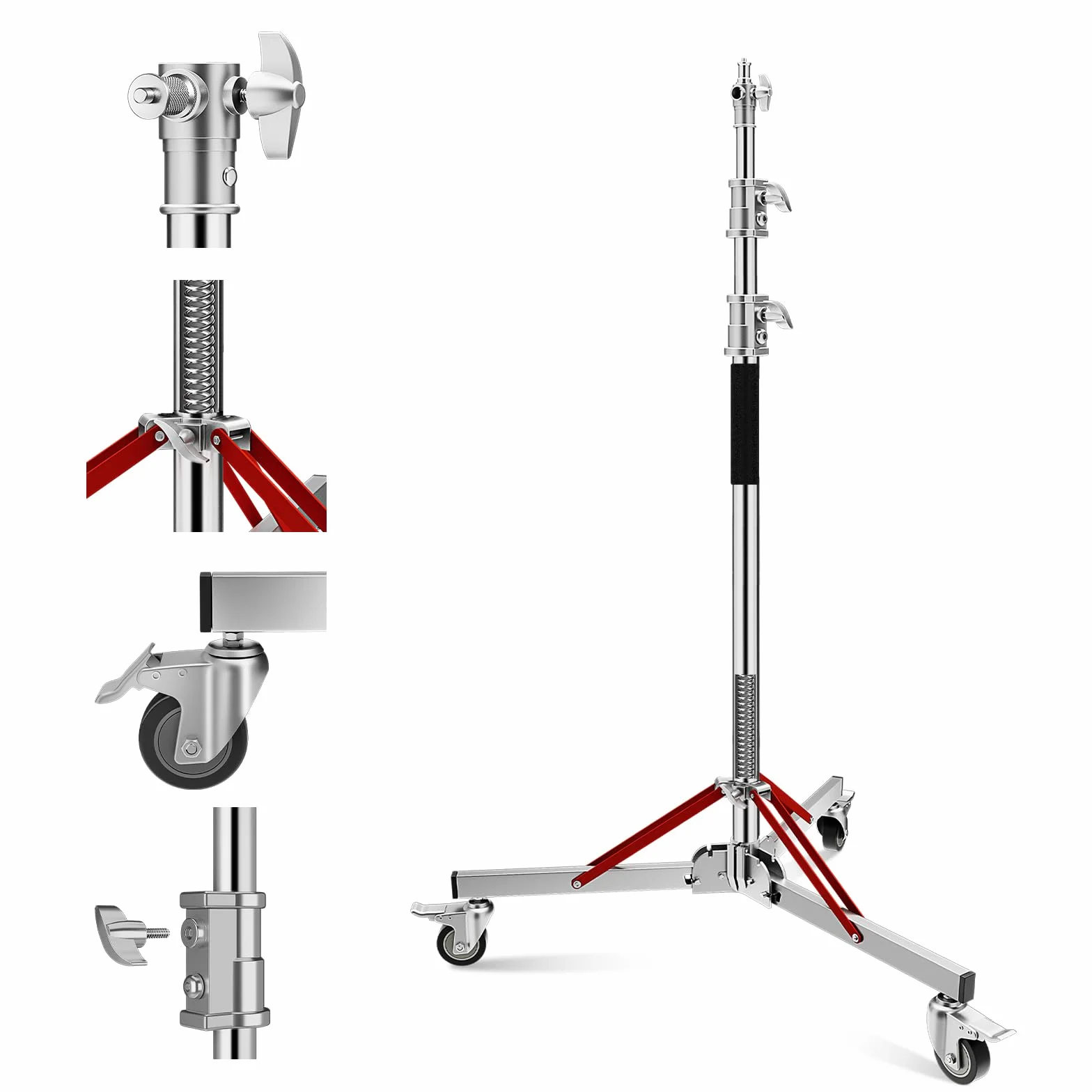 Soonpho WS-300 Pro Light Stand 100% Acero Inoxidable Soporte de Luz C Stand con Ruedas y Boom,Metal Heavy C-Stand Heavy Duty MAX. Altura 300 cm (9.84 pies) para Reflectores,Monolights