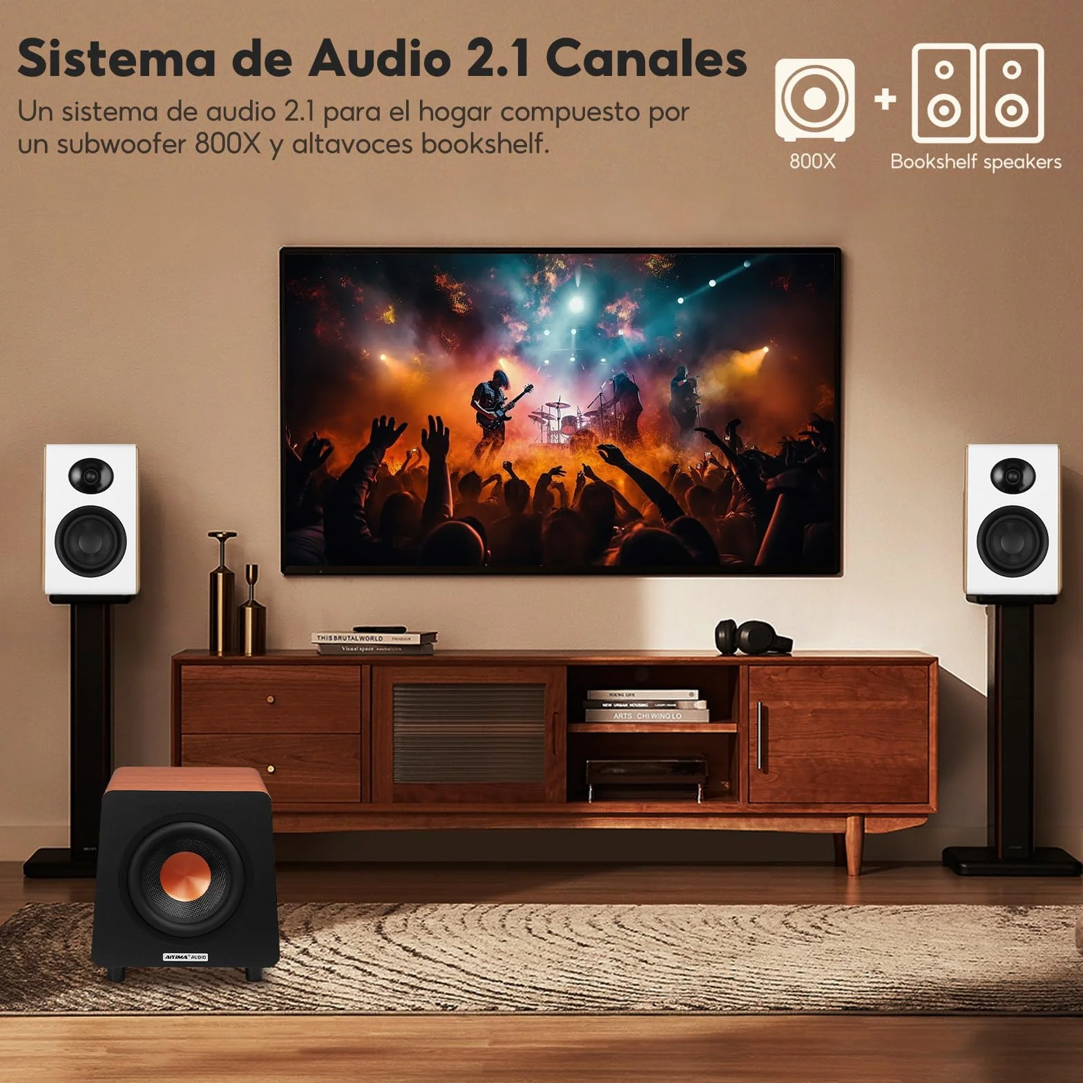 AIYIMA 800X Subwoofer Activo 8 Pulgadas 150W Pico 100W RMS Amplificador Integrado MDF 30Hz-300Hz RCA AUX LFE