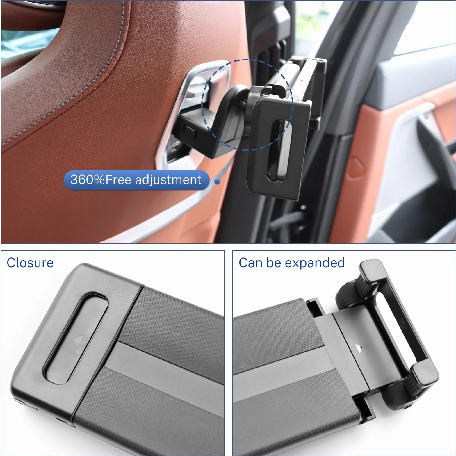 KUNGKIC Soporte para Tablet de Coche para BMW X3 X5 X6 I20 G05 G06 G45 G60 G61 G70 Soporte de Coche Extensible para reposacabezas de Coche Universal rotación 360° (Soporte para Tablet 2.0)