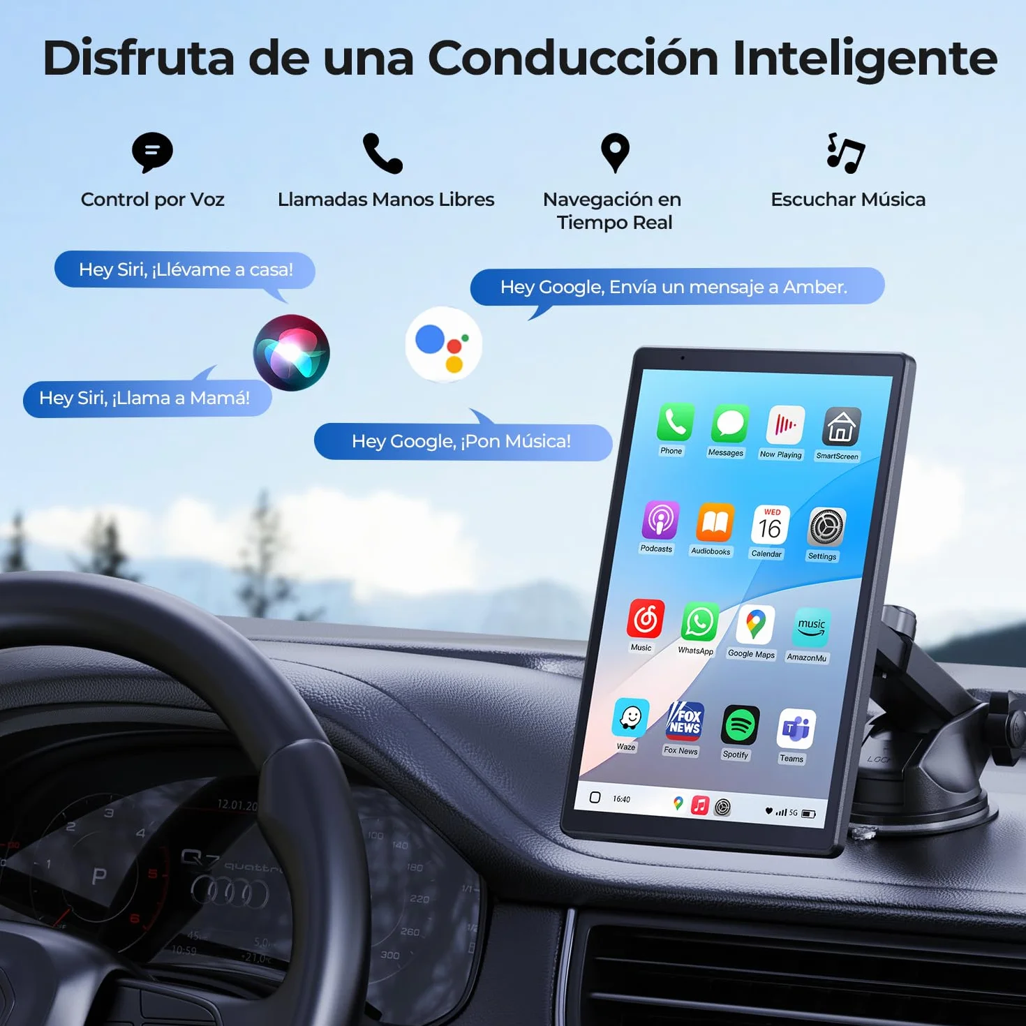 Carplay - Pantalla portátil de 8 pulgadas para coche Apple CarPlay y Android, pantalla HD de 1440 x 900, soporte magnético, actualizaciones OTA, cámara trasera, Bluetooth, control por voz