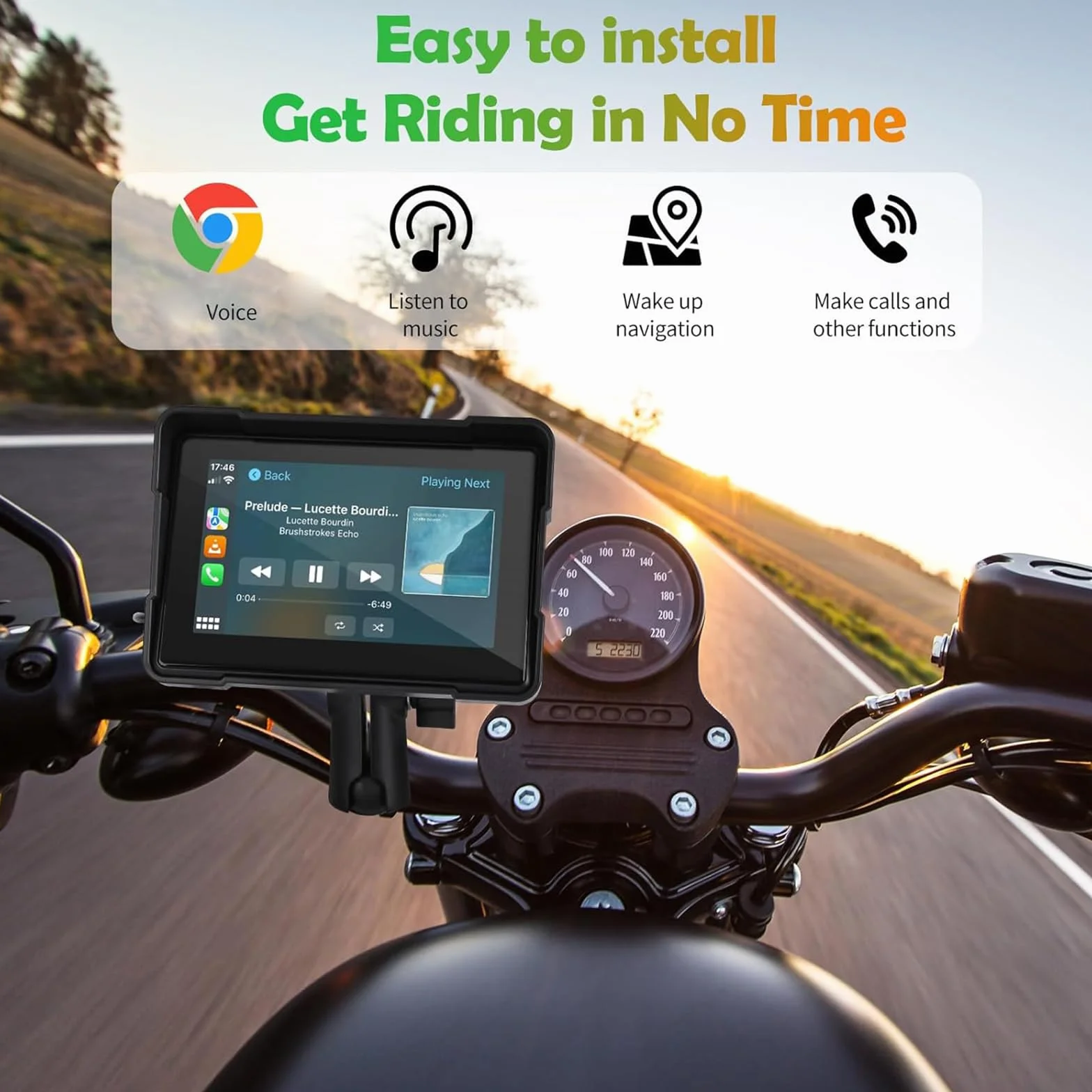 Carplay de Motocicleta y Android Auto, Euakee Carplay con Pantalla Táctil Impermeable de 5 Pulgadas, Sistema de Navegación GPS Inalámbrico Portátil para Motocicleta, Soportes de Montaje Incluidos