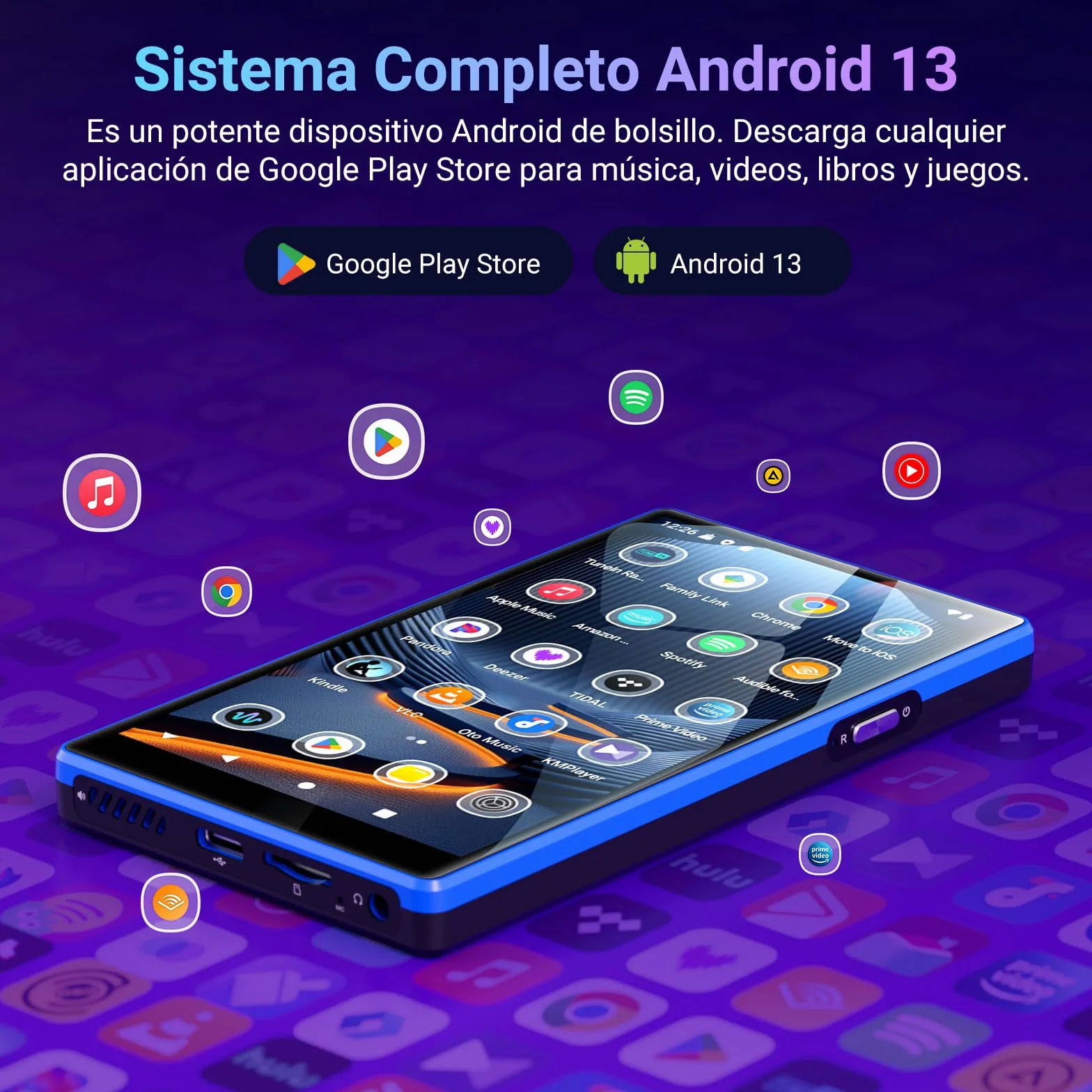 MECHEN 160GB Reproductor MP3 Spotify, 5 Pulgadas Android MP4 con Bluetooth y WiFi, Control Parental, Radio FM, Compatible con Amazon Music Deezer Audible