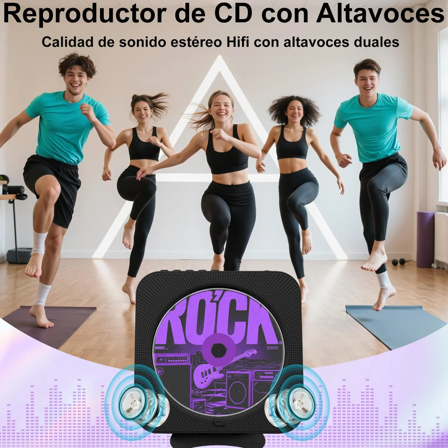 Reproductor de CD Portátil Bluetooth con Pantalla LCD, Radio FM, USB/AUX, Negro
