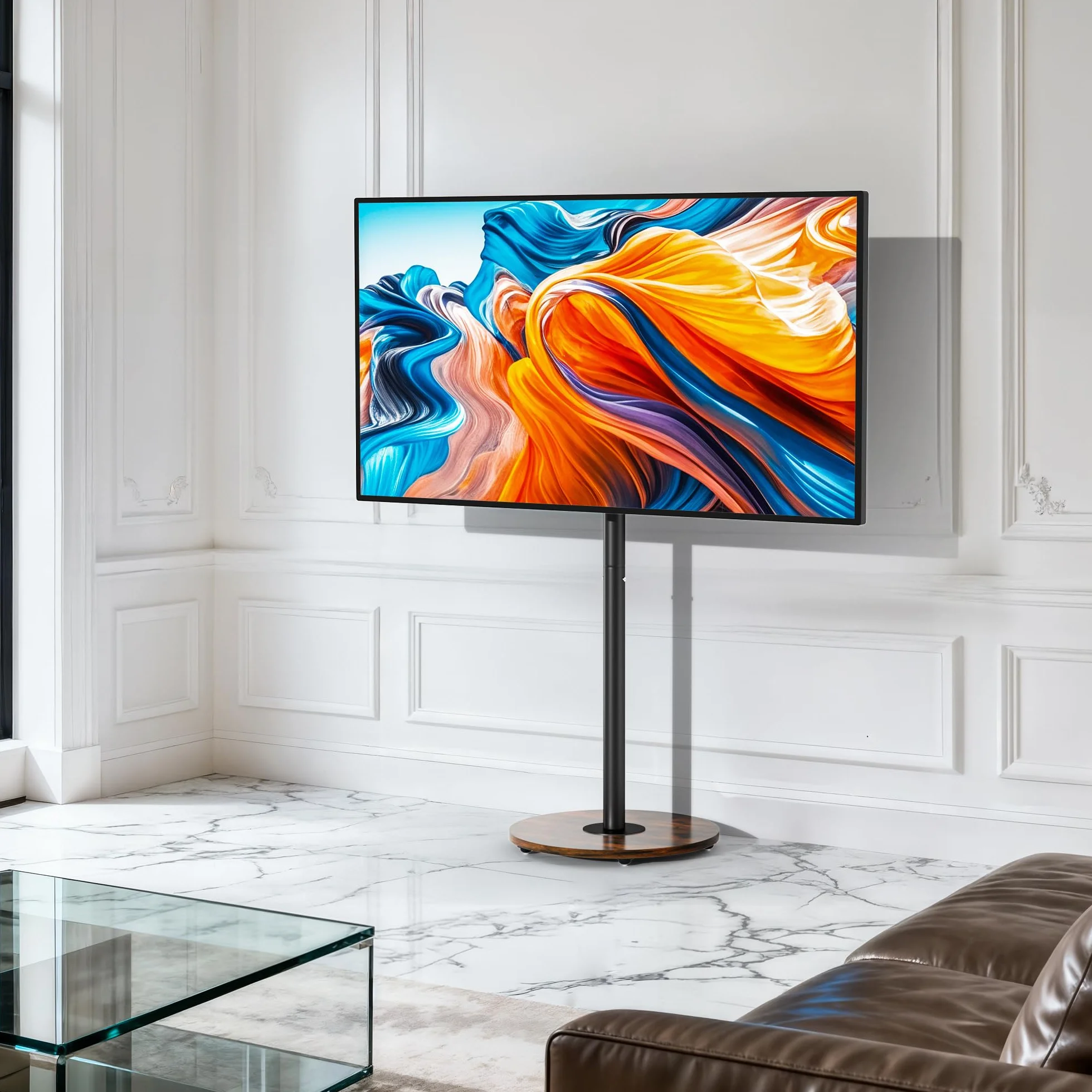 UNHO Soporte TV con Ruedas para 40-75 Pulgadas, Pie de Suelo LED/LCD, Ajuste Altura, 50kg, VESA 600x400 mm, Negro