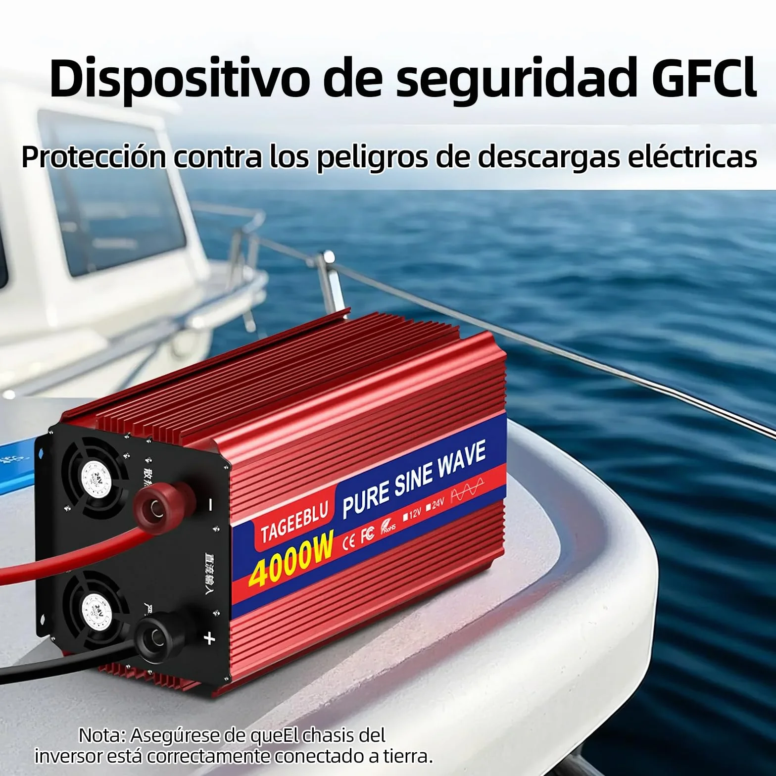 4000W Inversor 24v 220v Onda Pura, Transformador 24v a 220v camion con 2 AC Tomas, Pantalla LCD